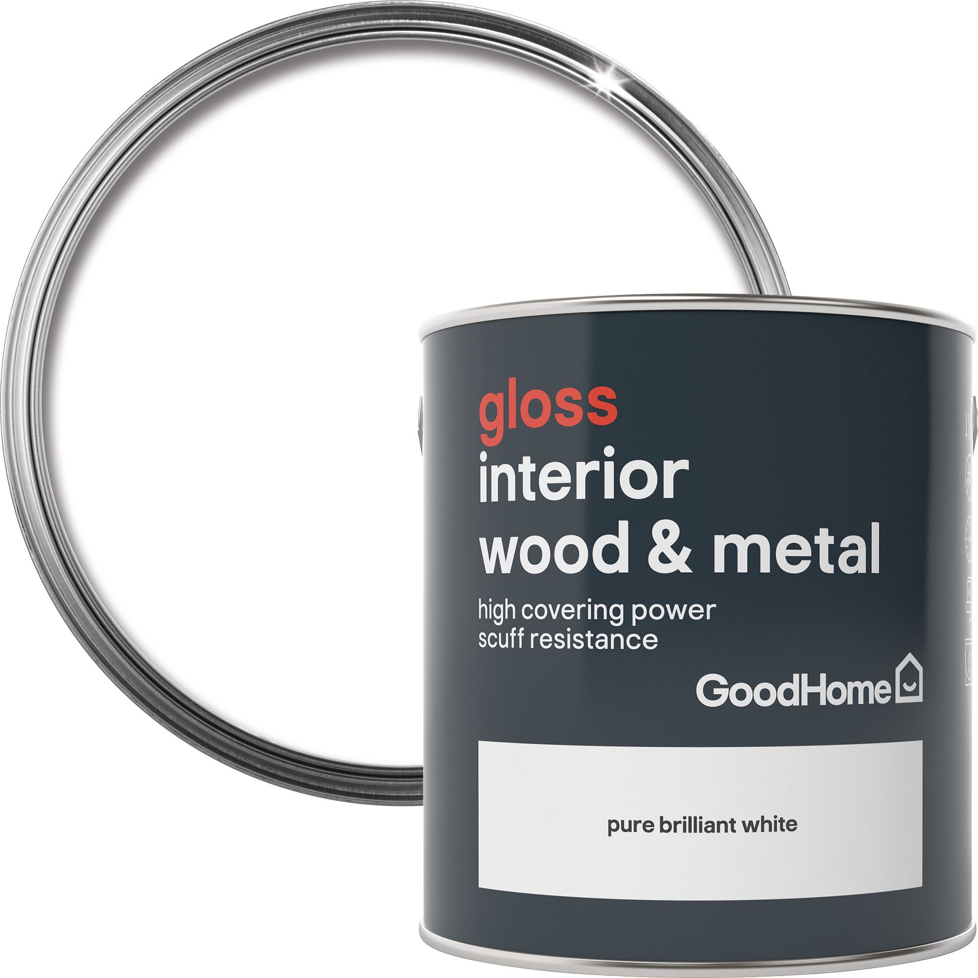 GoodHome Extra hardwearing Pure brilliant white Gloss Metal & wood paint,  2.5L