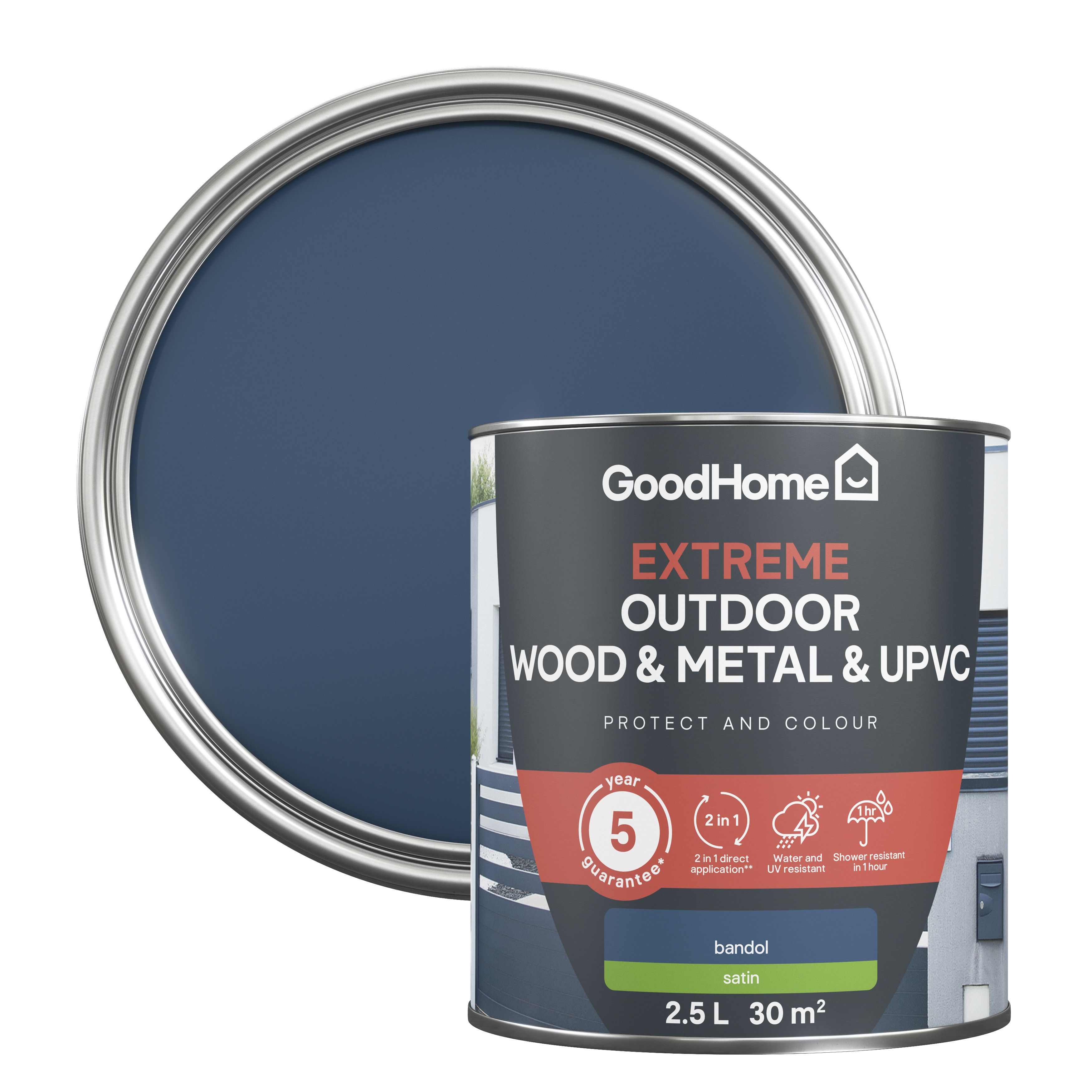 GoodHome Extreme Outdoor Bandol Satinwood Multisurface paint, 2.5L