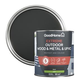 GoodHome Extreme Outdoor Black Satinwood Multi-surface paint, 2.5L
