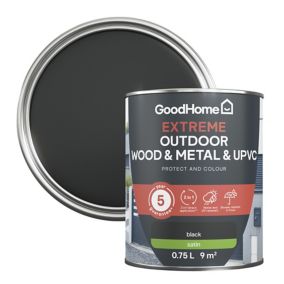 GoodHome Extreme Outdoor Black Satinwood Multi-surface paint, 750ml