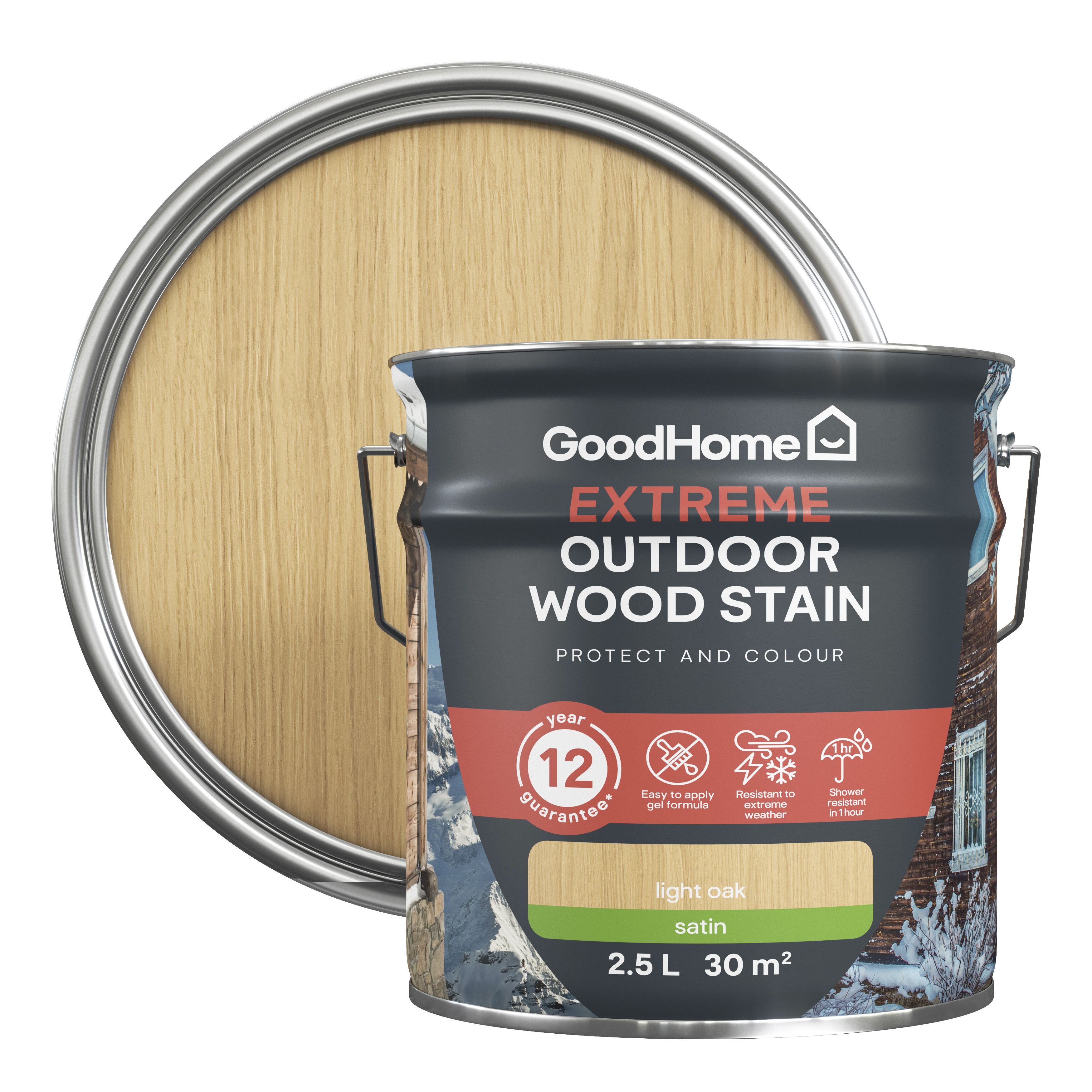 GoodHome Extreme Outdoor Light Oak Satin Quick dry Wood stain, 2.5L