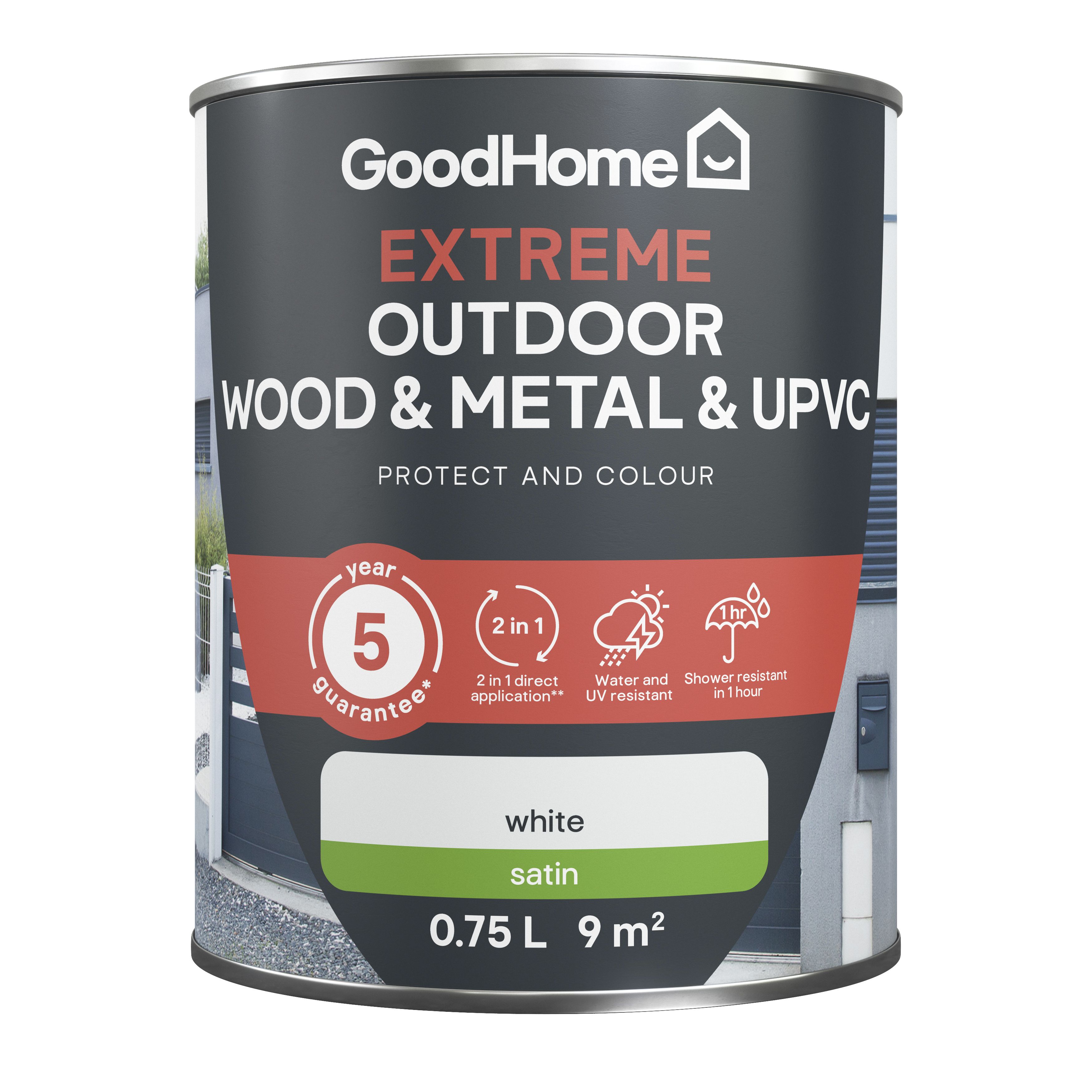 GoodHome Extreme Outdoor White Satinwood Multi-surface paint, 750ml