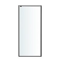 GoodHome Ezili Black Clear glass Fixed Side Shower panel (H)195cm (W)90cm