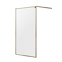 GoodHome Ezili Brass effect Clear glass Fixed Walk-in Front Shower panel (H)195cm (W)119cm