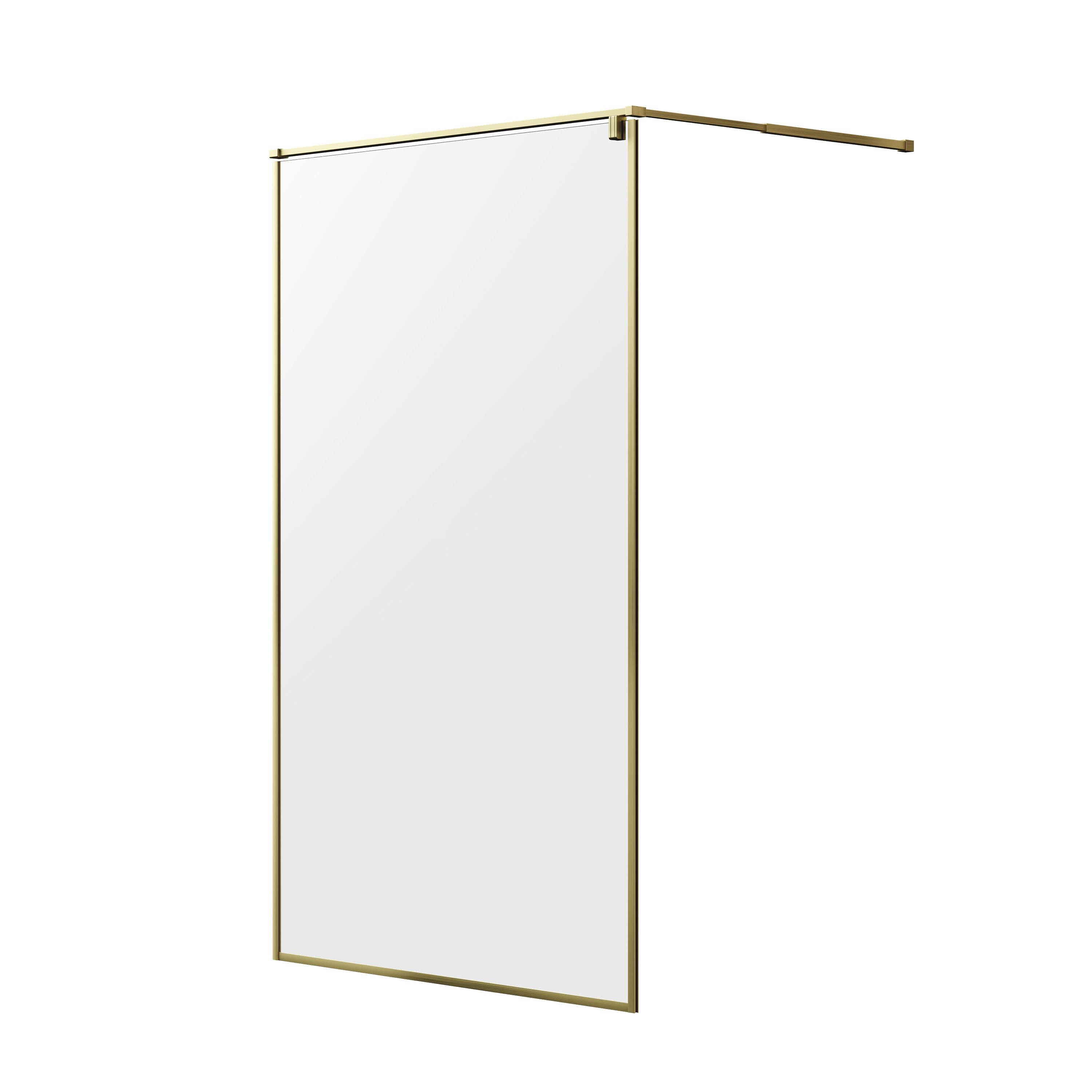 GoodHome Ezili Brass effect Clear glass Fixed Walk-in Front Shower panel (H)195cm (W)119cm