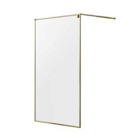 GoodHome Ezili Brass effect Clear glass Fixed Walk-in Front Shower panel (H)195cm (W)119cm