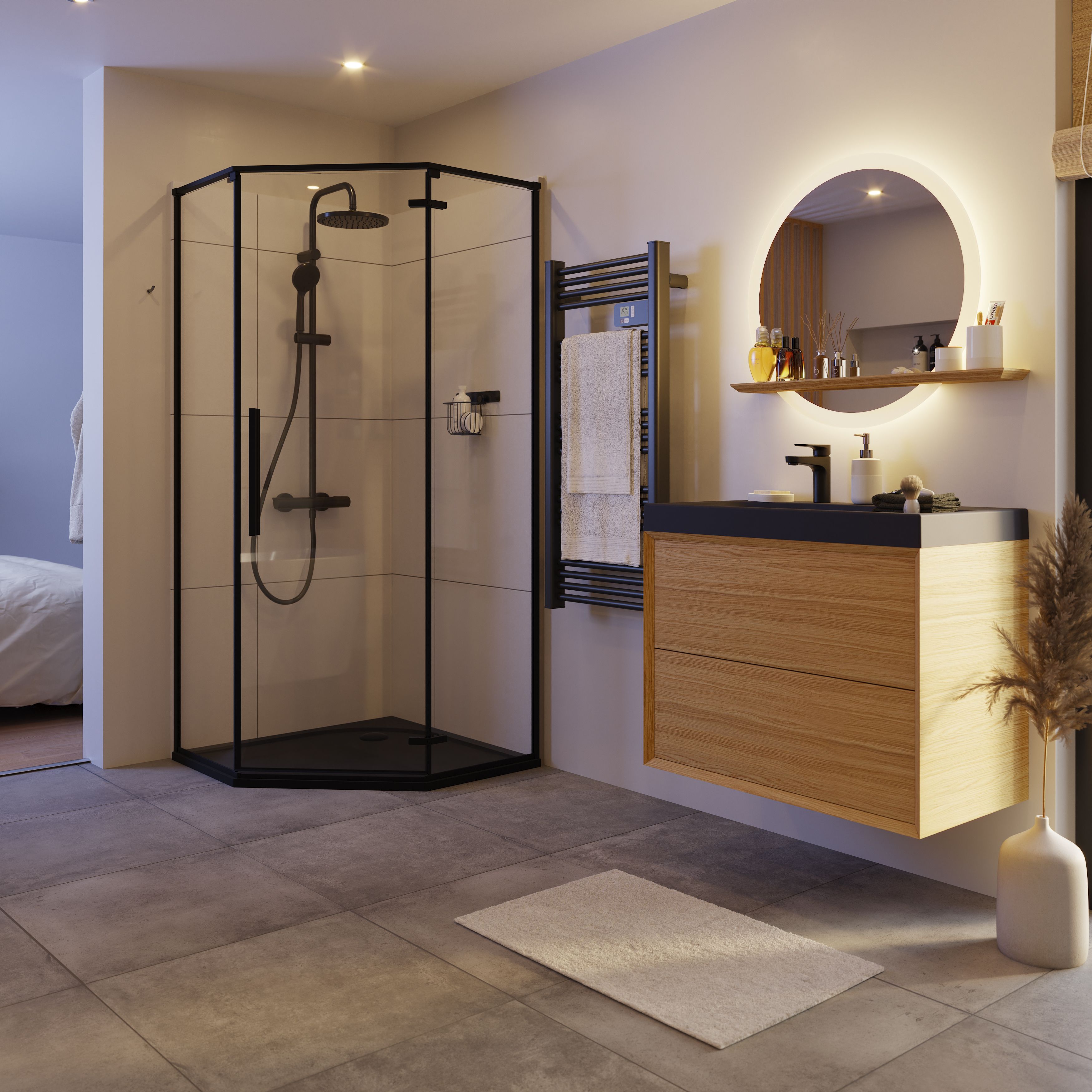 Shower Door Floating Corner Shower Bench GoodHome Ezili Clear