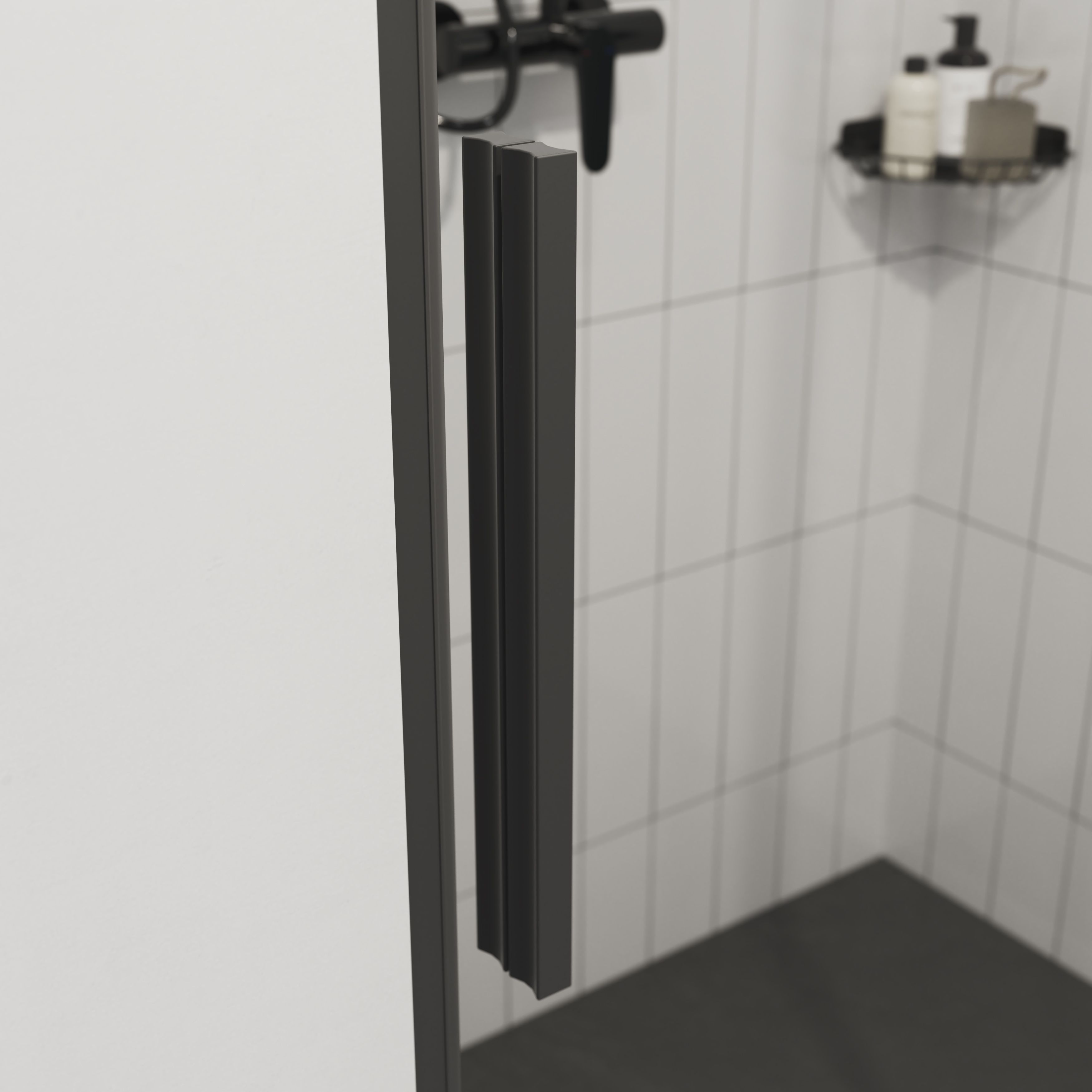 GoodHome Ezili Minimal frame Black Clear Sliding Shower door (H)195cm (W)98cm