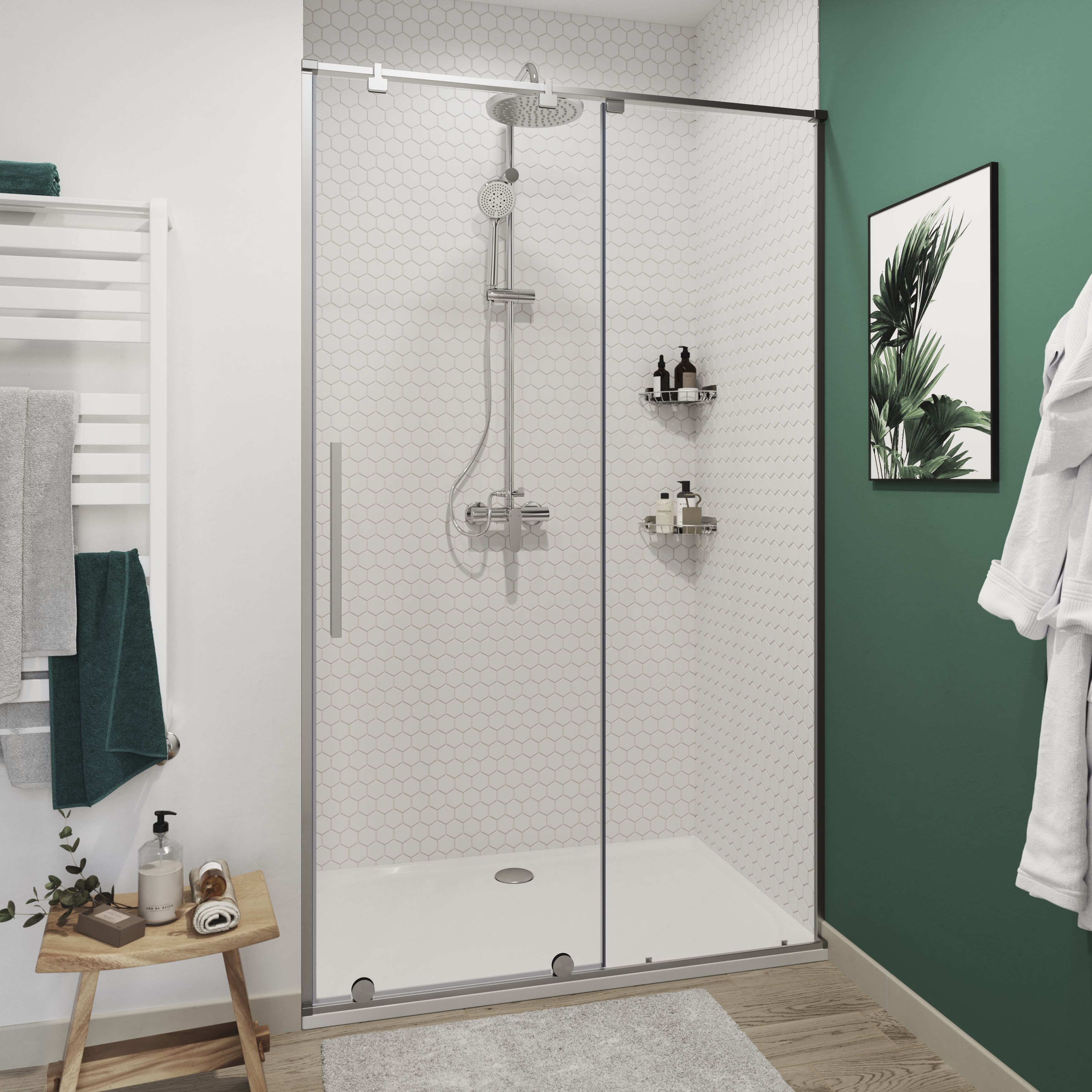 GoodHome Ezili Minimal frame Silver effect Clear Sliding Shower door (H)195cm (W)118cm