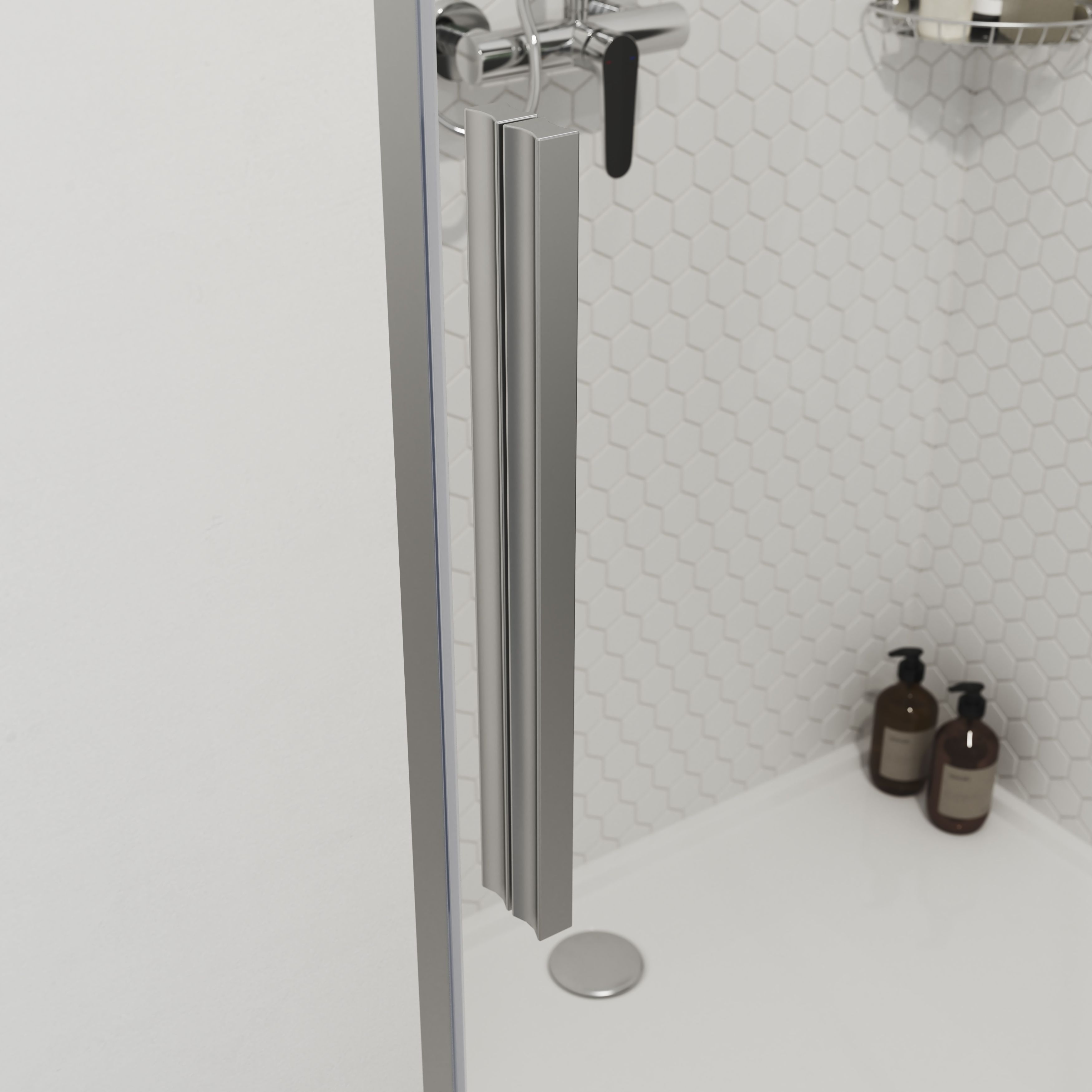 GoodHome Ezili Minimal frame Silver effect Clear Sliding Shower door (H)195cm (W)118cm