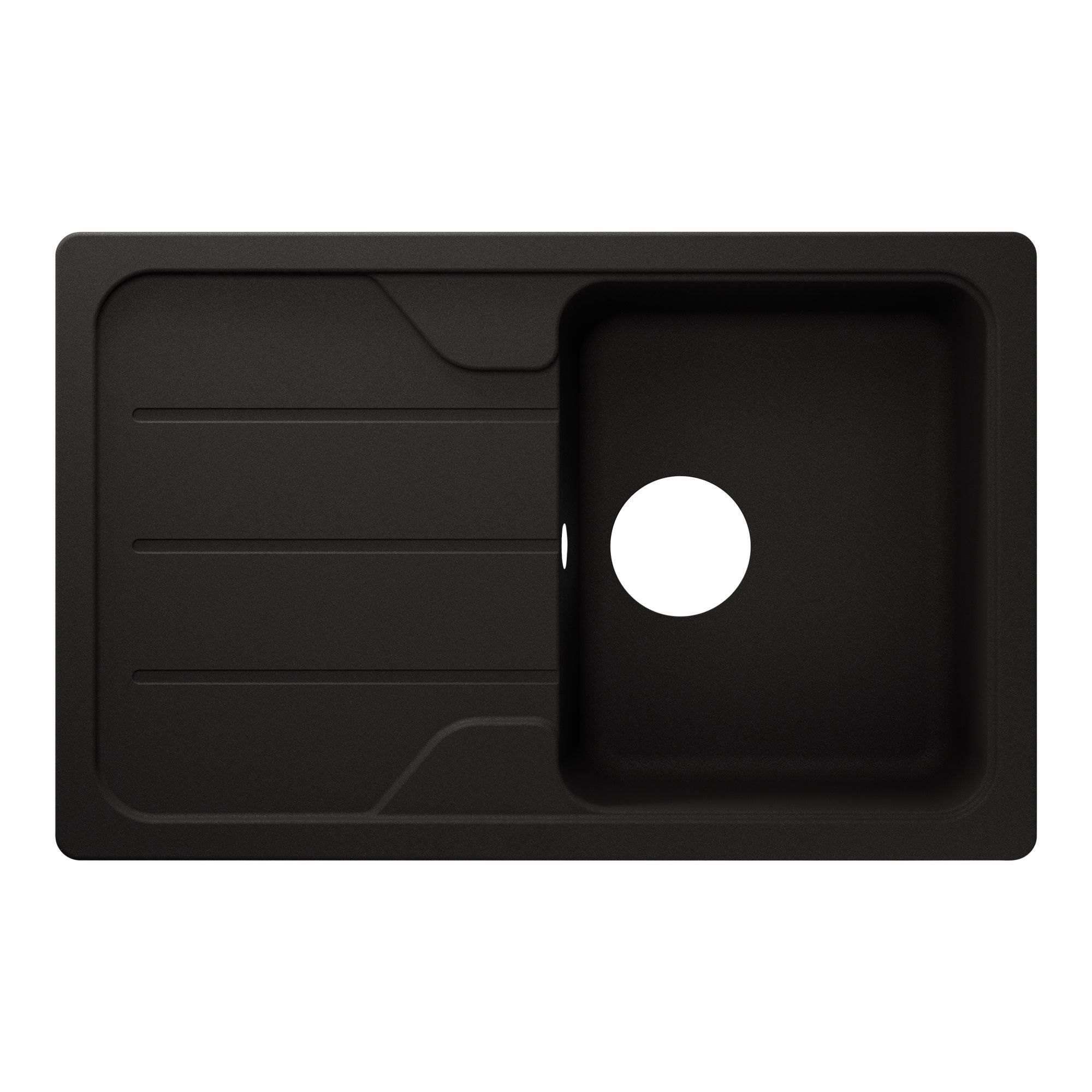 GoodHome Fatali Black Composite quartz 1 Bowl Sink & drainer 500mm x 780mm