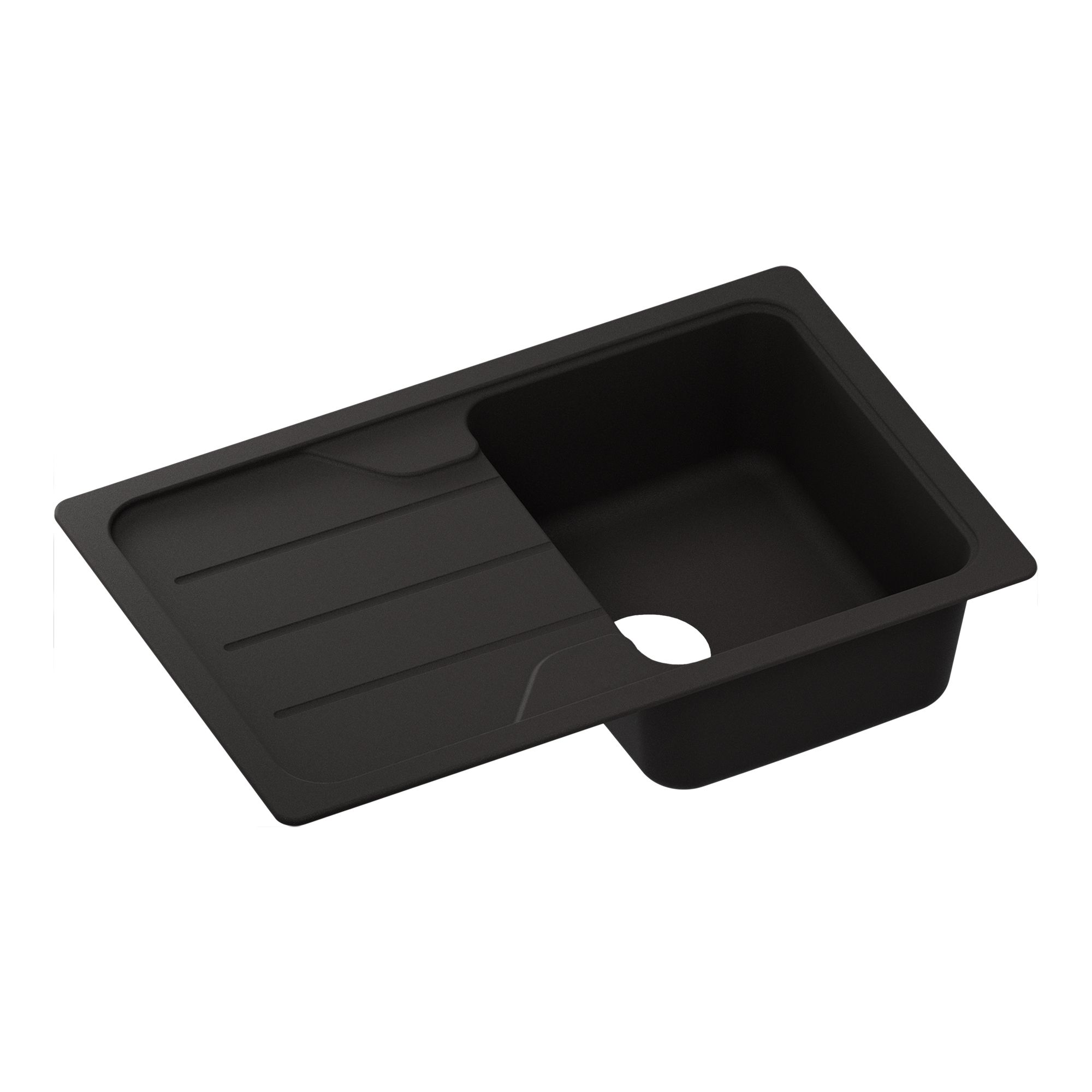 GoodHome Fatali Matt black Composite quartz 1 Bowl Sink & drainer 780mm x 780mm
