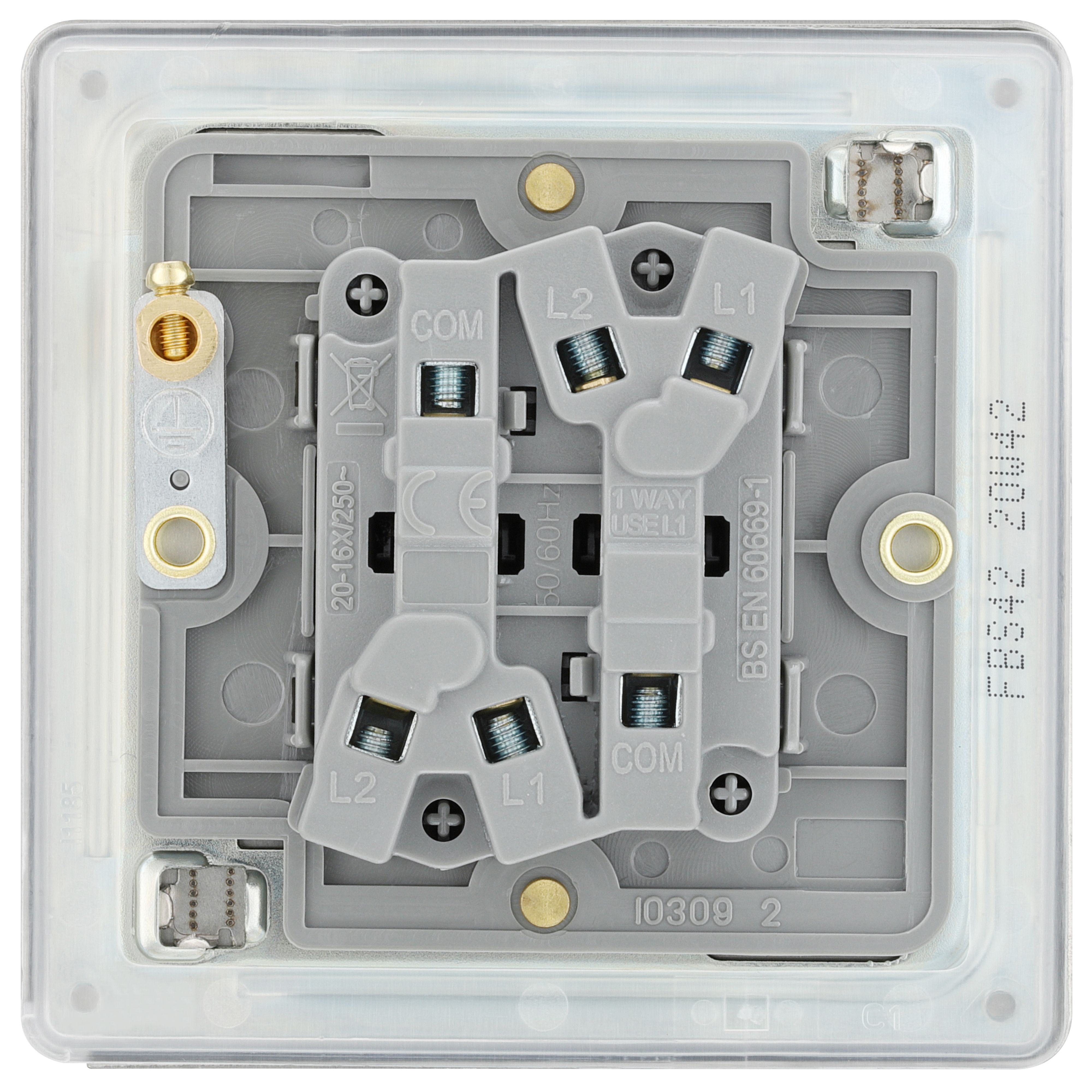 GoodHome FBS42 20A 2 way 2 gang Light switch Screwless Satin Steel effect
