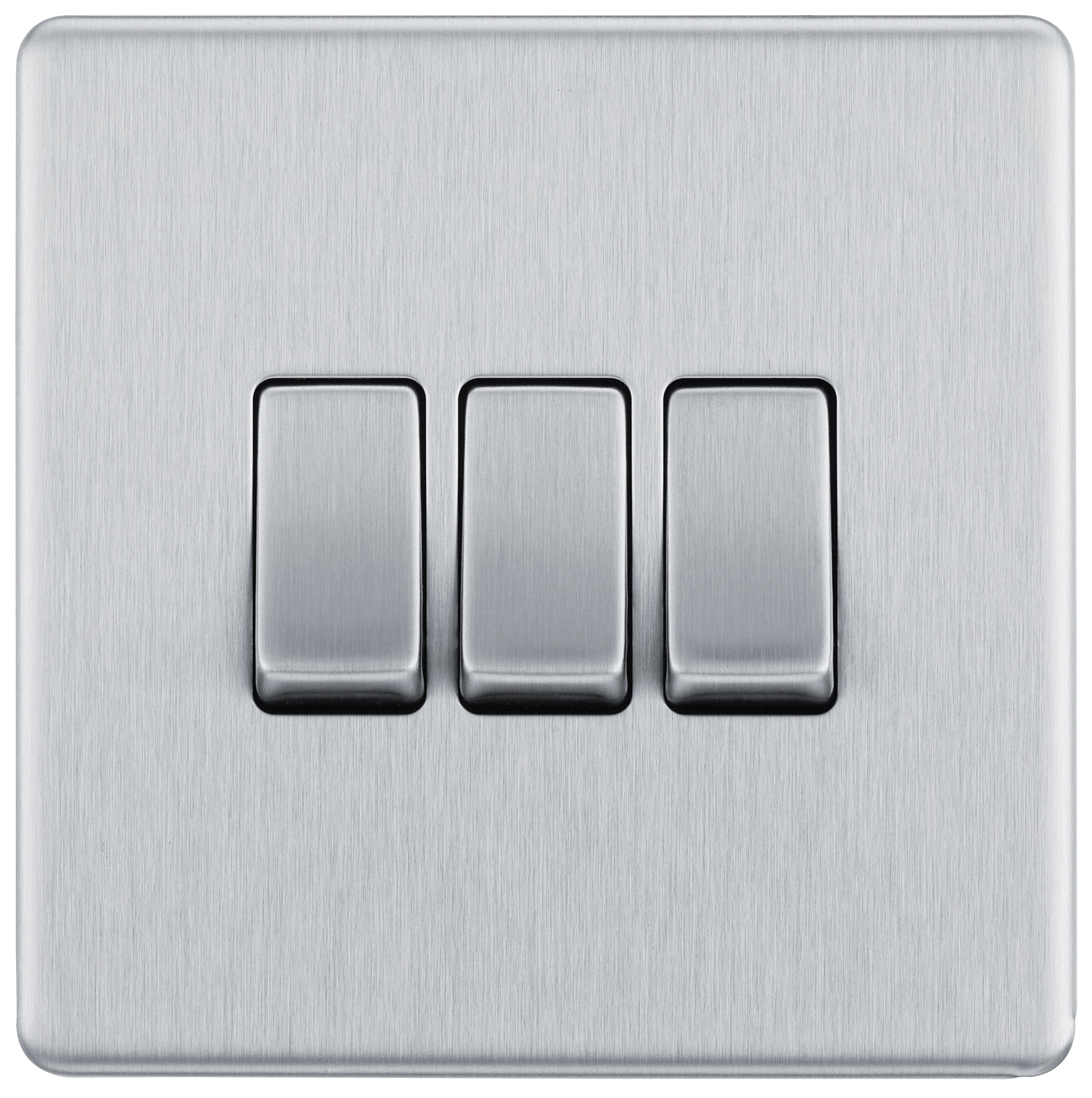 GoodHome FBS43 20A 2 way 3 gang Light switch Screwless Satin Steel effect