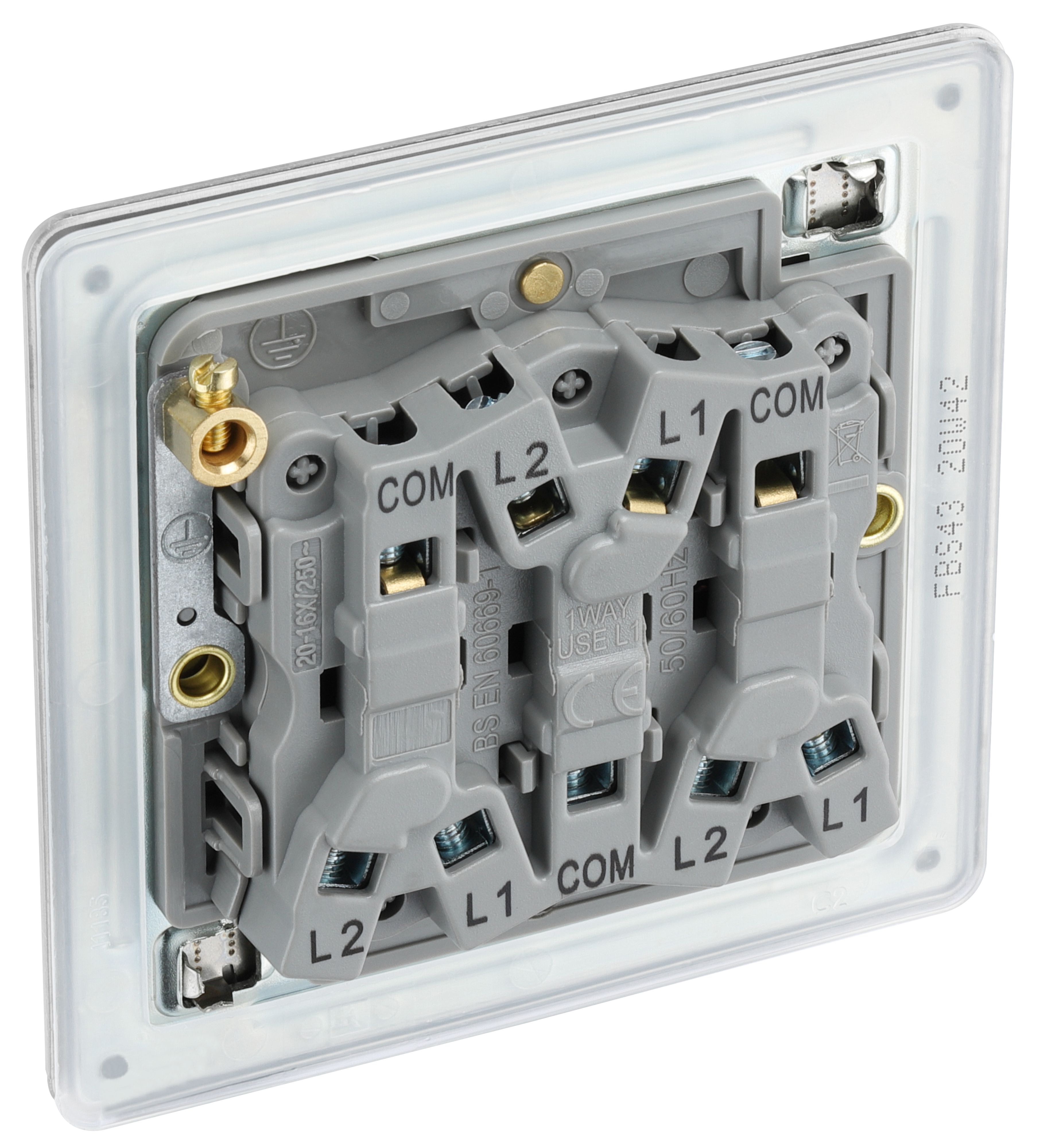 GoodHome FBS43 20A 2 way 3 gang Light switch Screwless Satin Steel effect