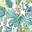 GoodHome Ferula Green Tropical leaves Textured Wallpaper