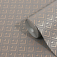 GoodHome Ficus Grey Gold effect Art deco Textured Wallpaper Sample