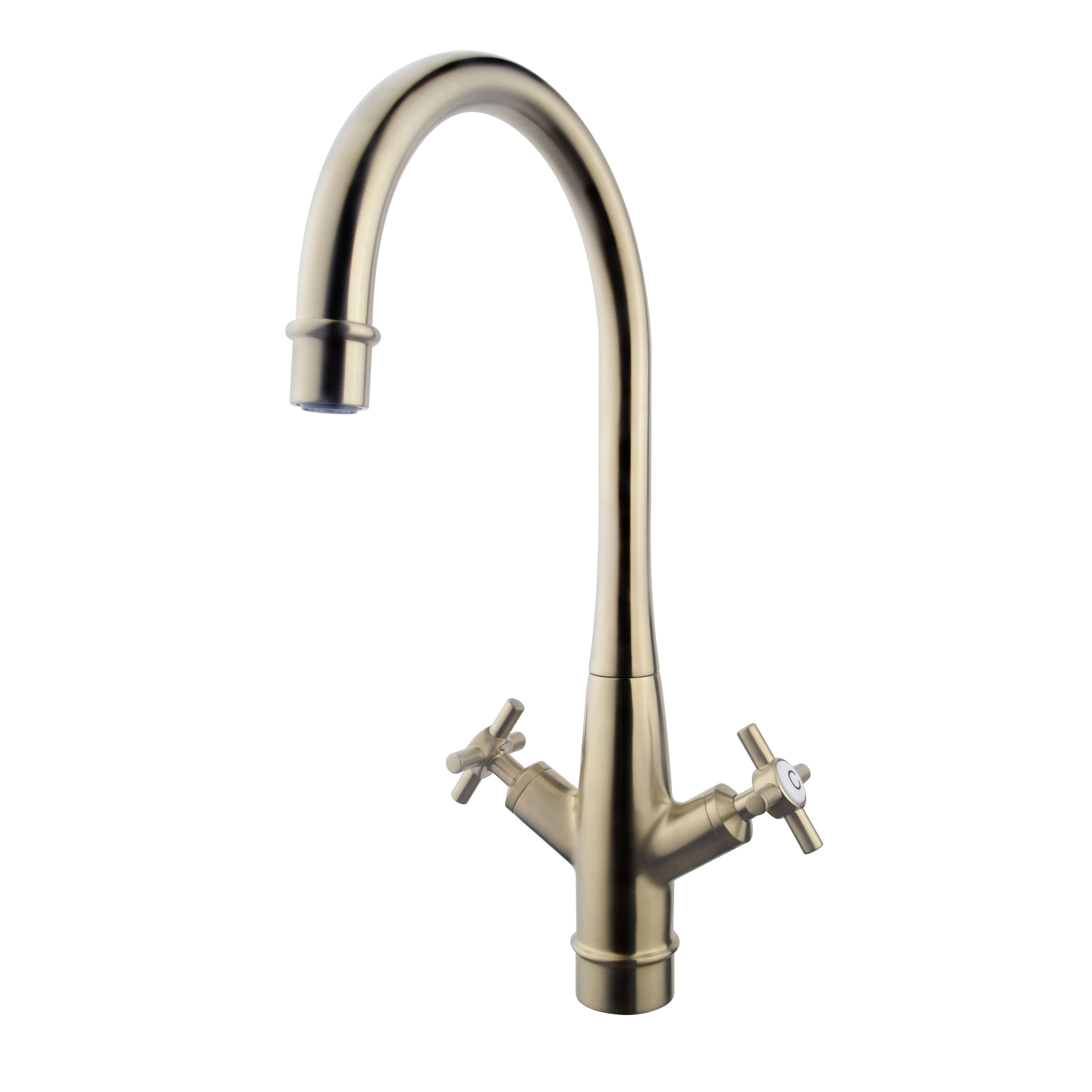 GoodHome Filbert Gold Brass effect Kitchen Twin lever Tap