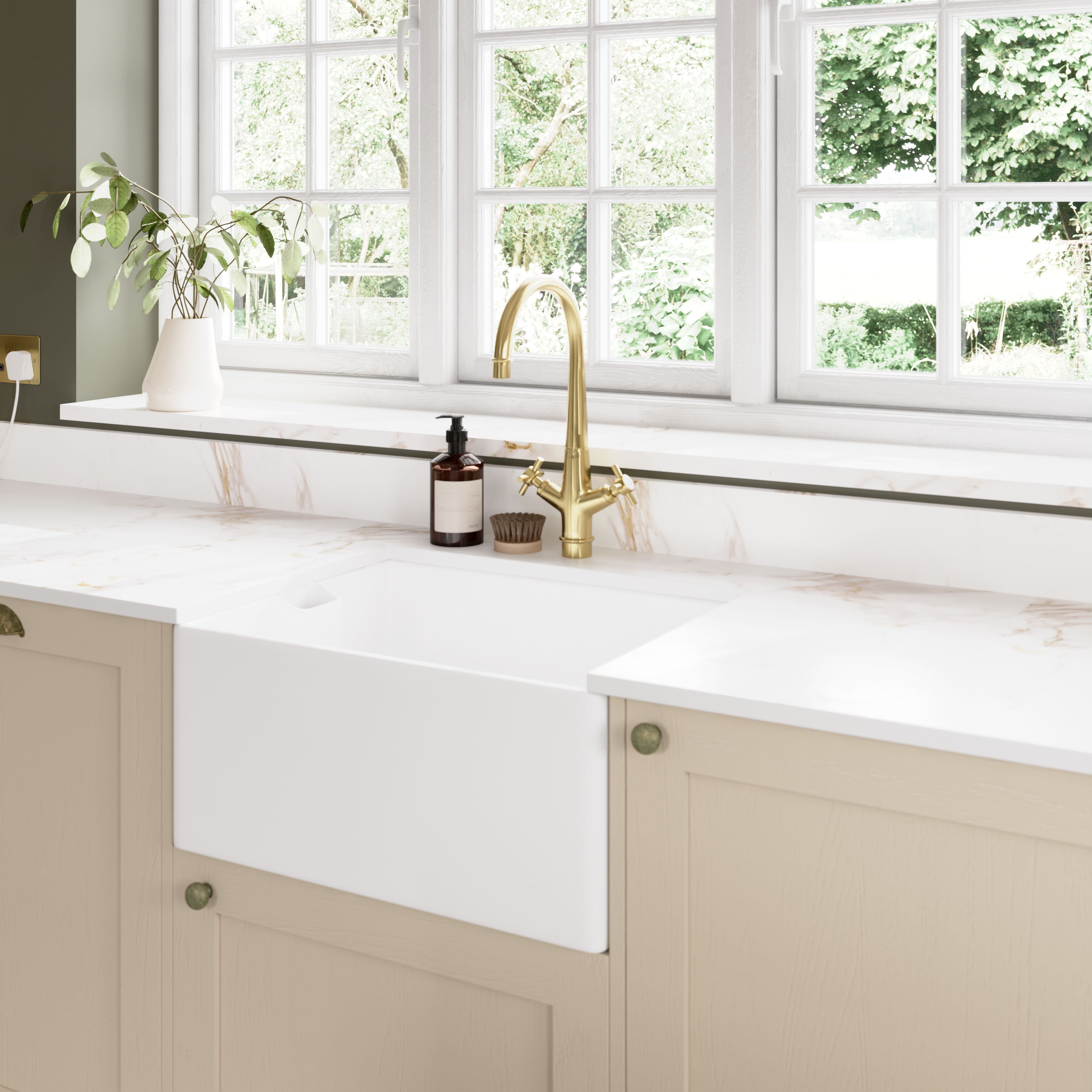 GoodHome Filbert Gold Brass effect Kitchen Twin lever Tap