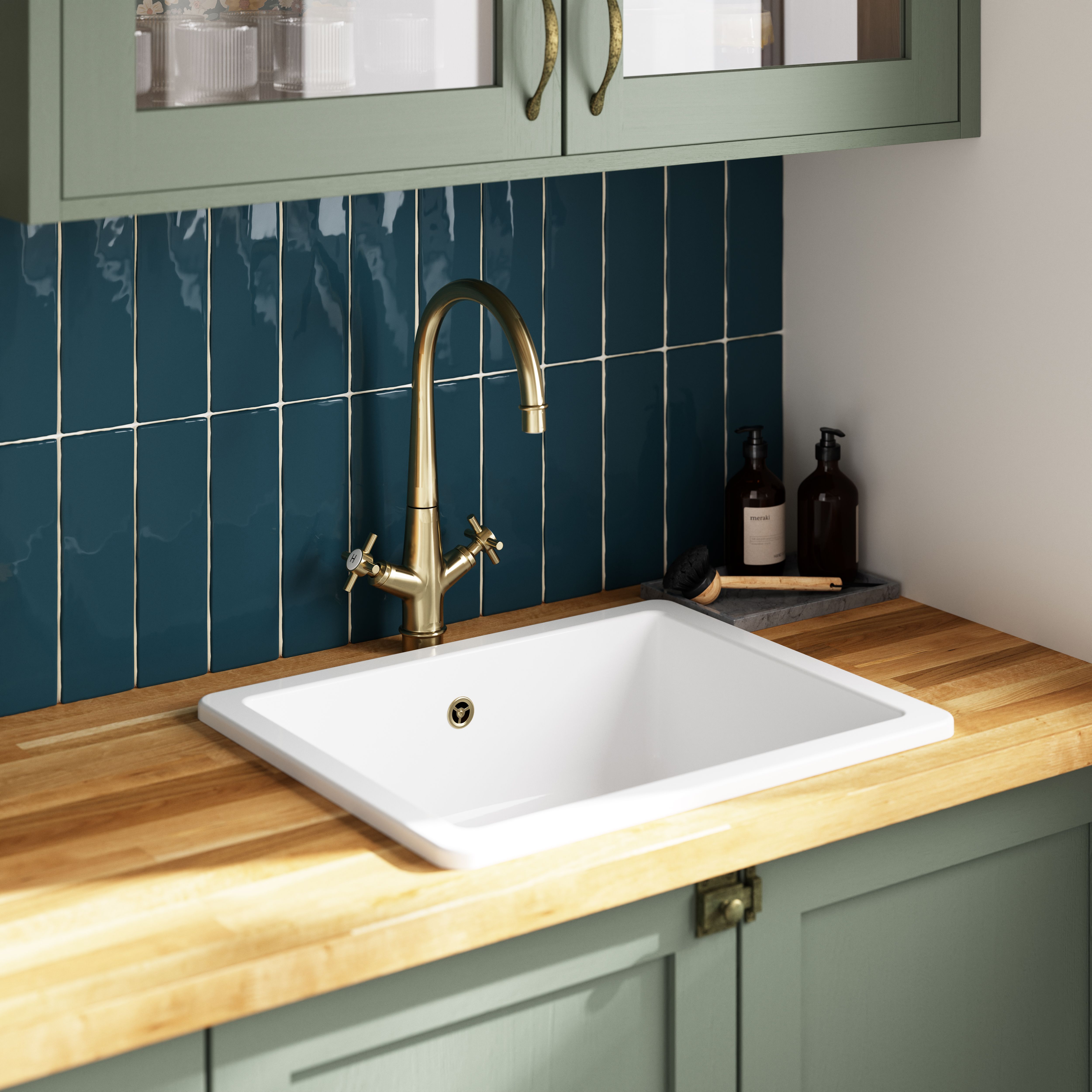 GoodHome Filbert Gold Brass effect Kitchen Twin lever Tap