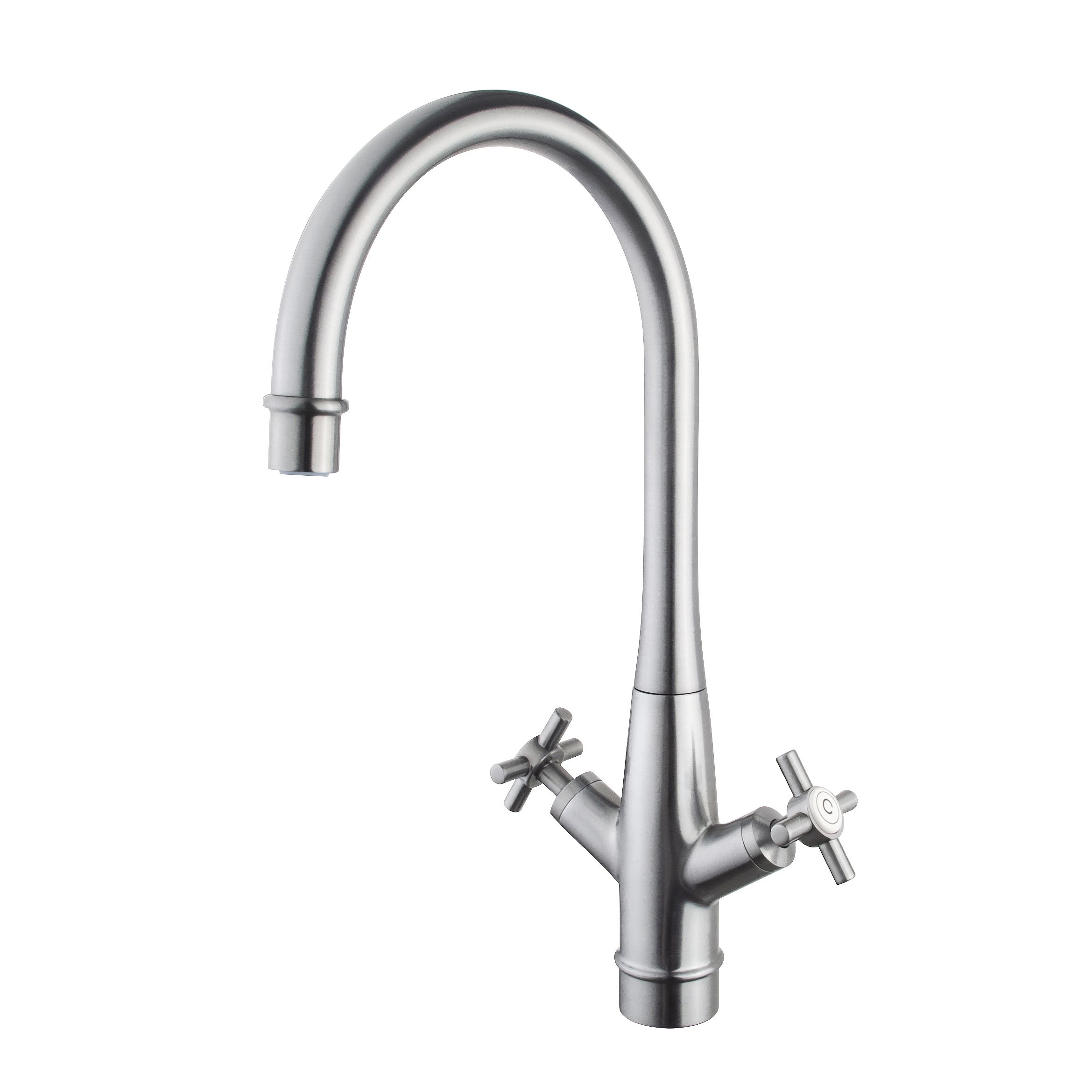 GoodHome Filbert Stainless steel effect Kitchen Twin lever Tap