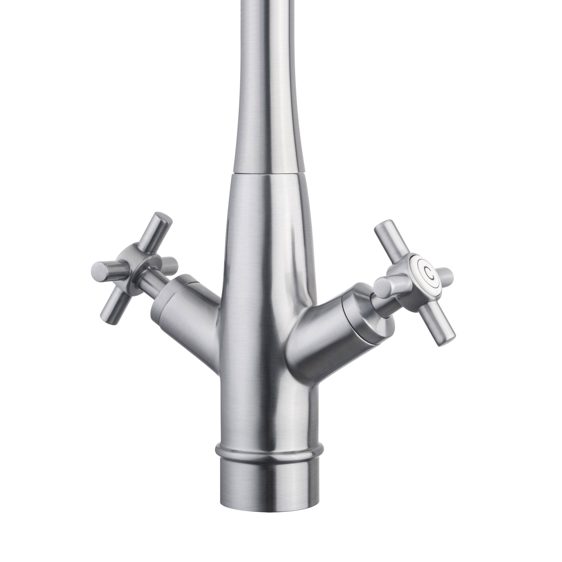 GoodHome Filbert Stainless steel effect Kitchen Twin lever Tap