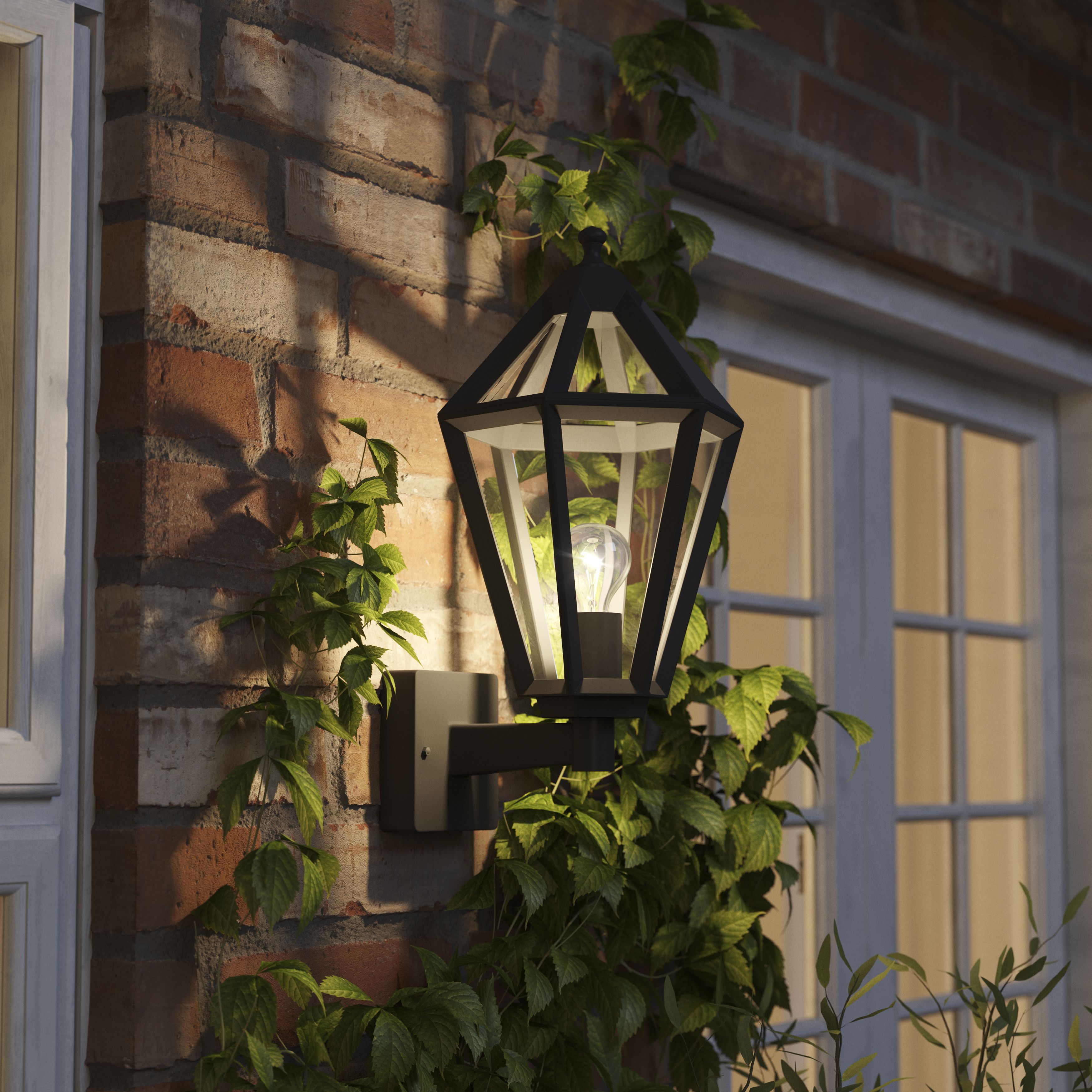 GoodHome Fixed Matt Black Mains-powered Outdoor Up Wall light