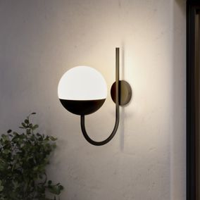 GoodHome Fixed Matt Black Mains-powered Outdoor Wall light (Dia)20.5cm