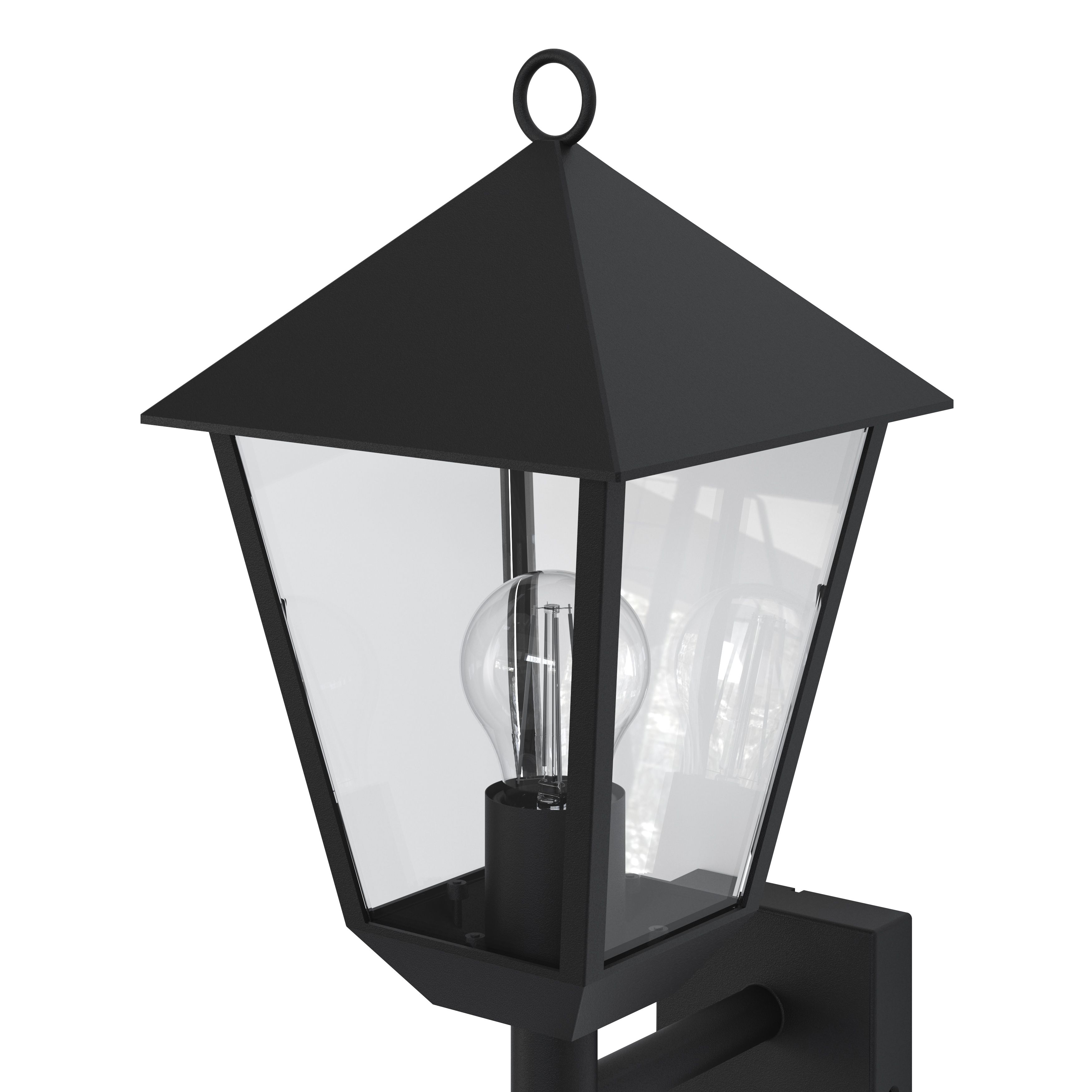 GoodHome Fixed Matt Black PIR Motion sensor Outdoor Lantern Wall light 25W
