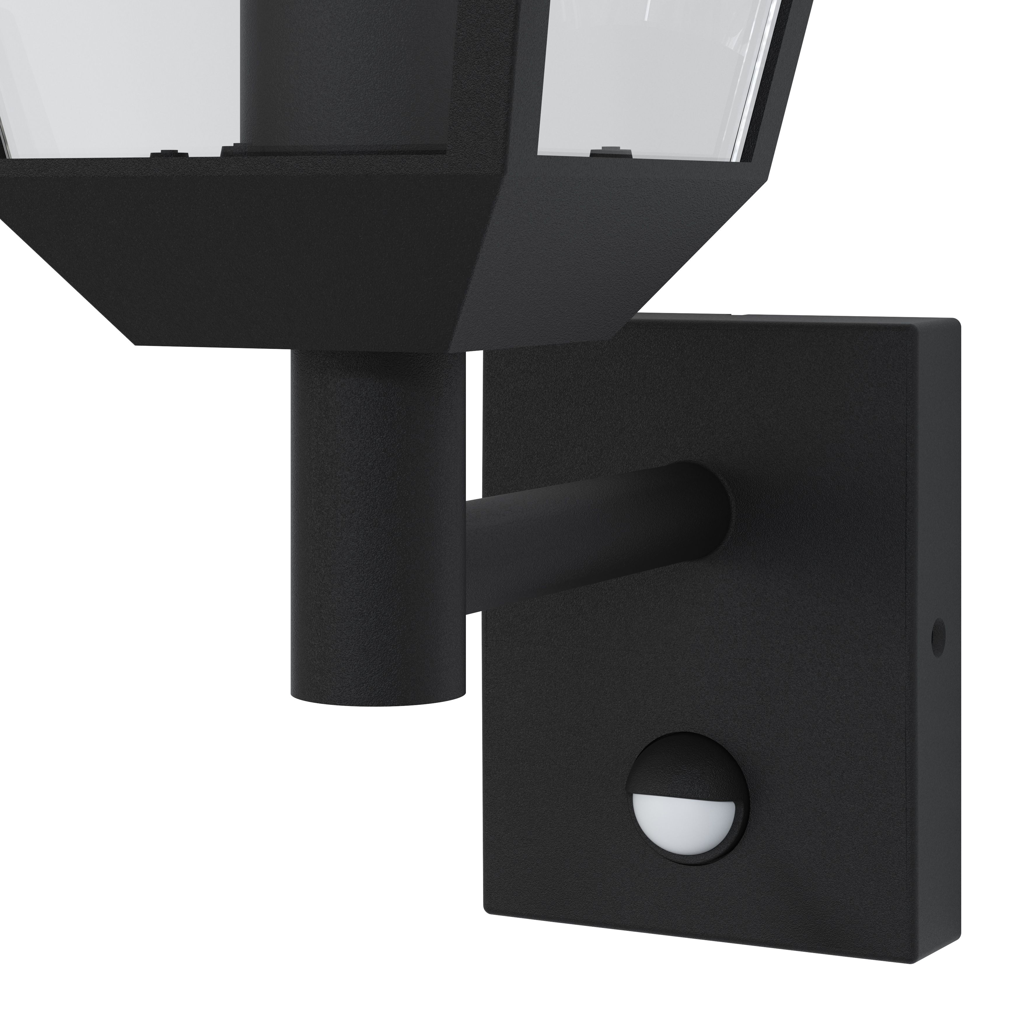 GoodHome Fixed Matt Black PIR Motion sensor Outdoor Lantern Wall light 25W