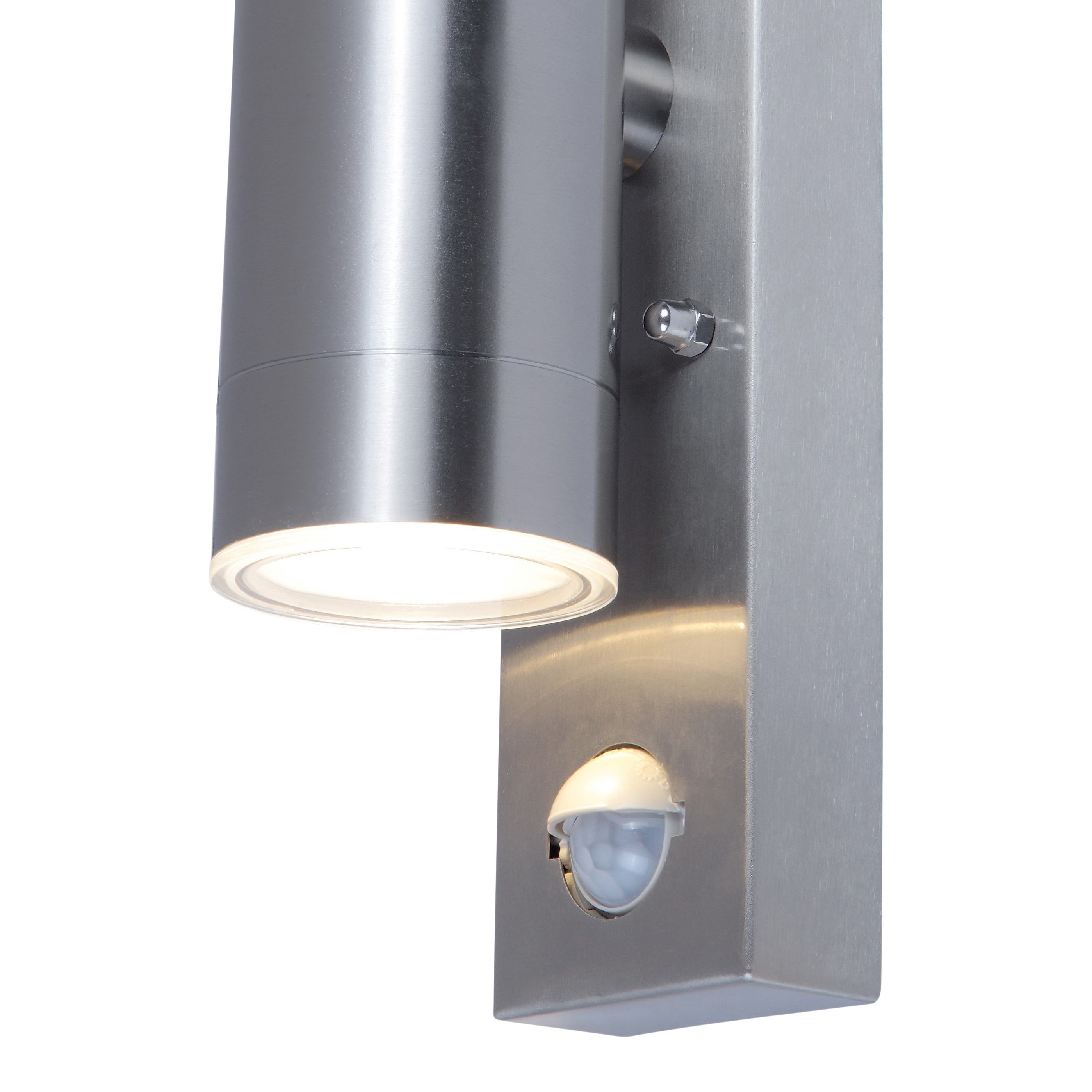 GoodHome Fixed Matt Stainless steel Integrated LED PIR Motion sensor Outdoor Wall light 9W