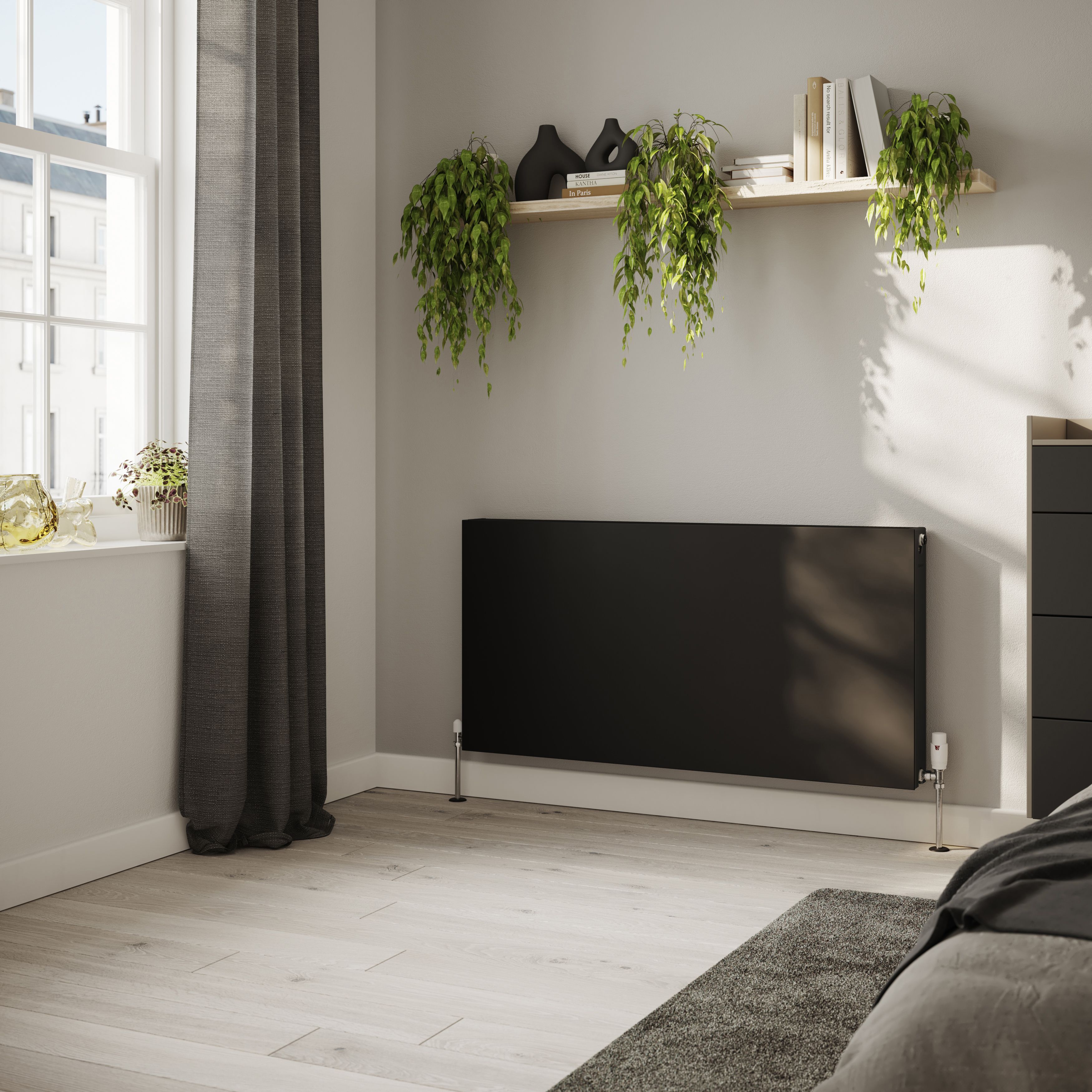 Vertical Radiators Double Fin Radiators GoodHome Flat Black Type