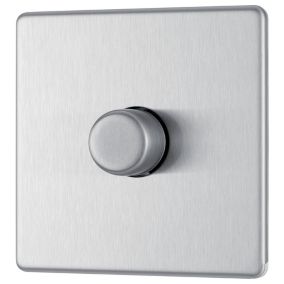 GoodHome Flat profile Single 2 way 200W Screwless Dimmer switch Silver 1 gang