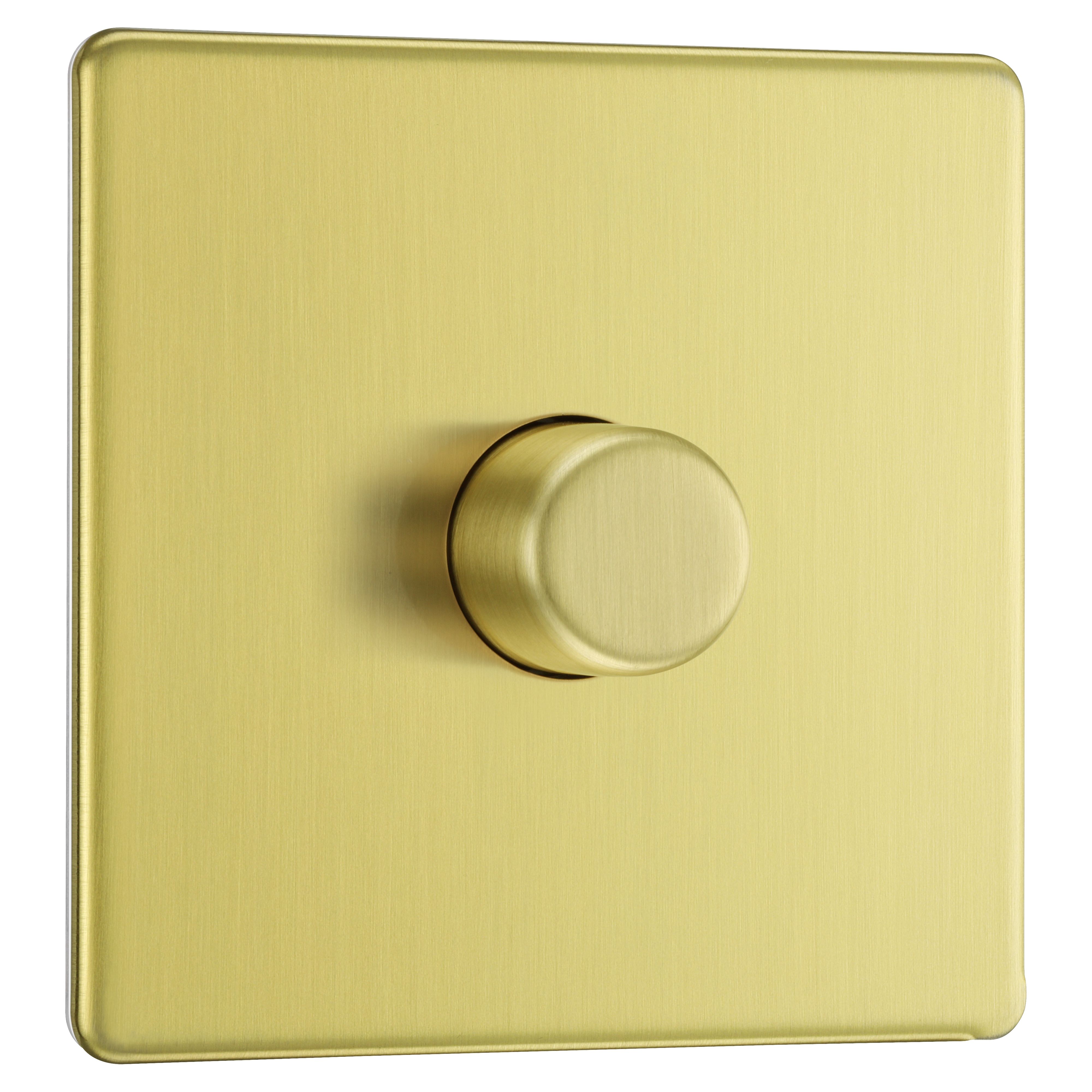 GoodHome Flat Satin Gold Brass effect 1 gang profile Single 200W ...