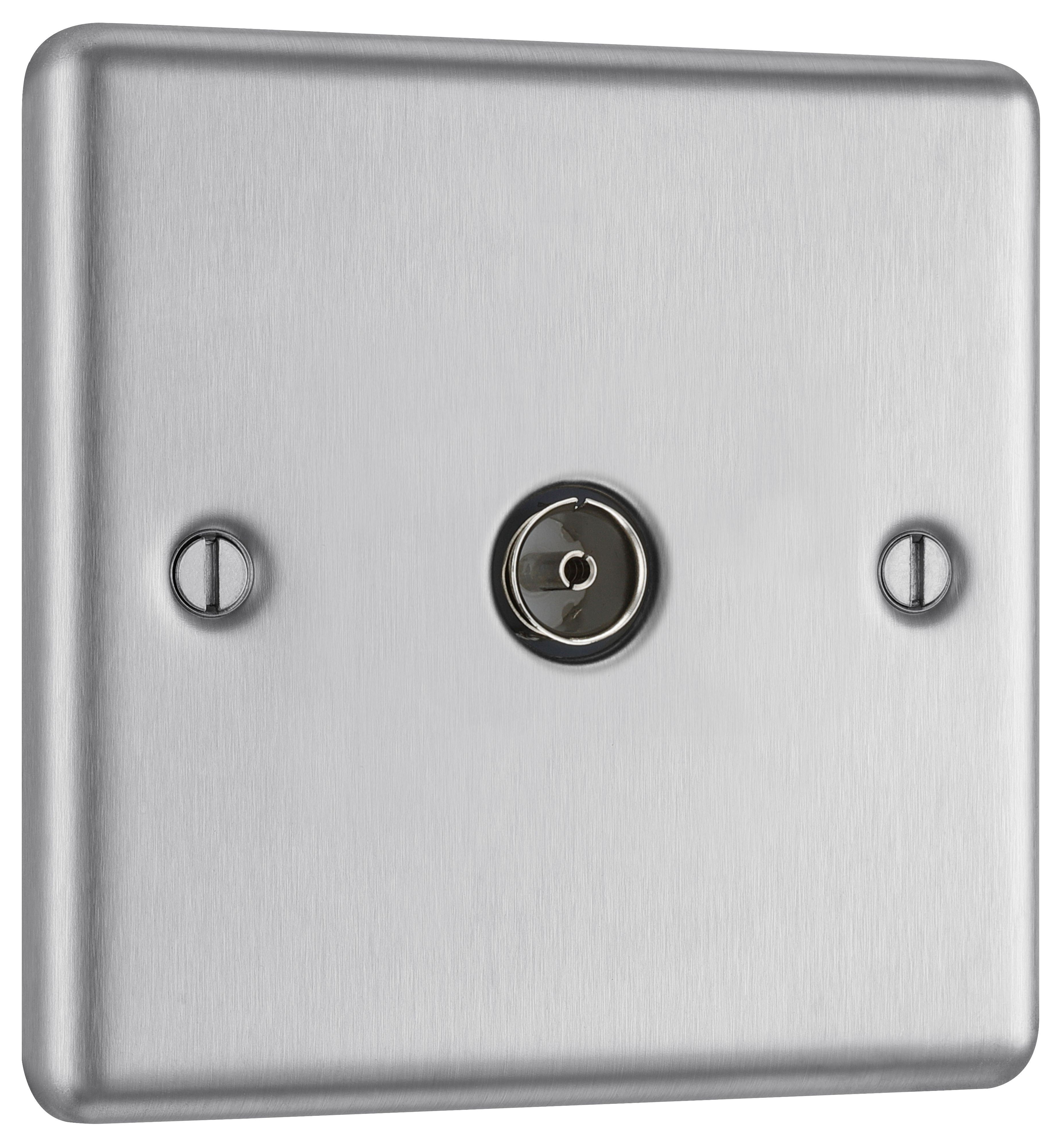 GoodHome Flush-mounted Single Wall-mounted TV socket Matt Steel effect