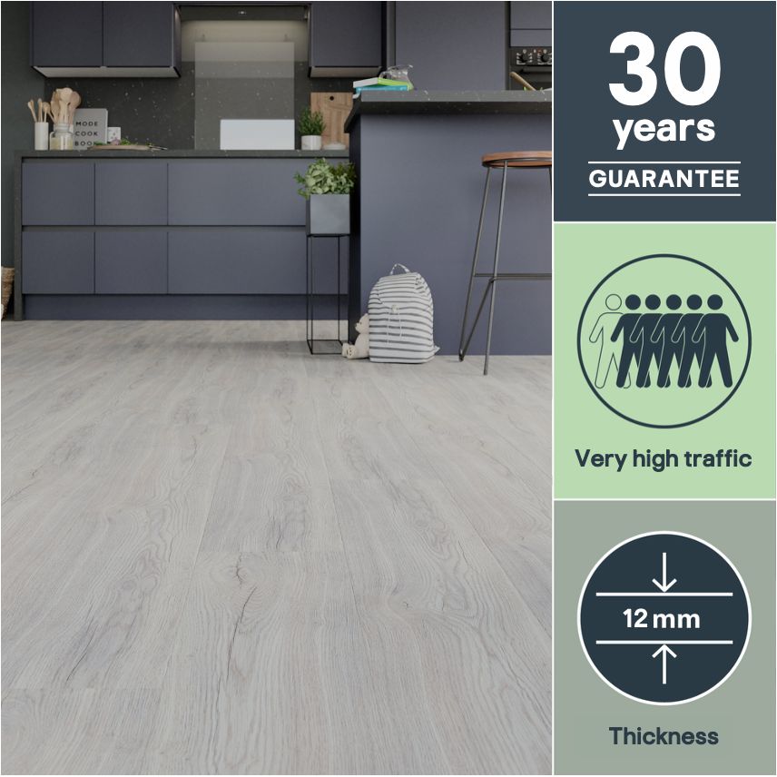 GoodHome Fulham Grey oak effect Structured Laminate Flooring, 1.99m²