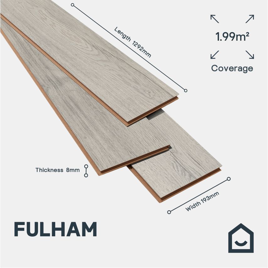 GoodHome Fulham Grey oak effect Structured Laminate Flooring, 1.99m²