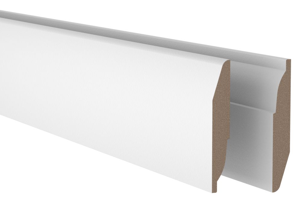 GoodHome Fully finished White MDF Chamfered & ovolo Skirting board (L)2.4m (T)14.5mm