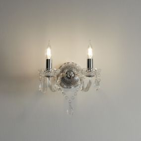 GoodHome Gacruz Traditional Clear & Grey Chrome effect Double Wall light