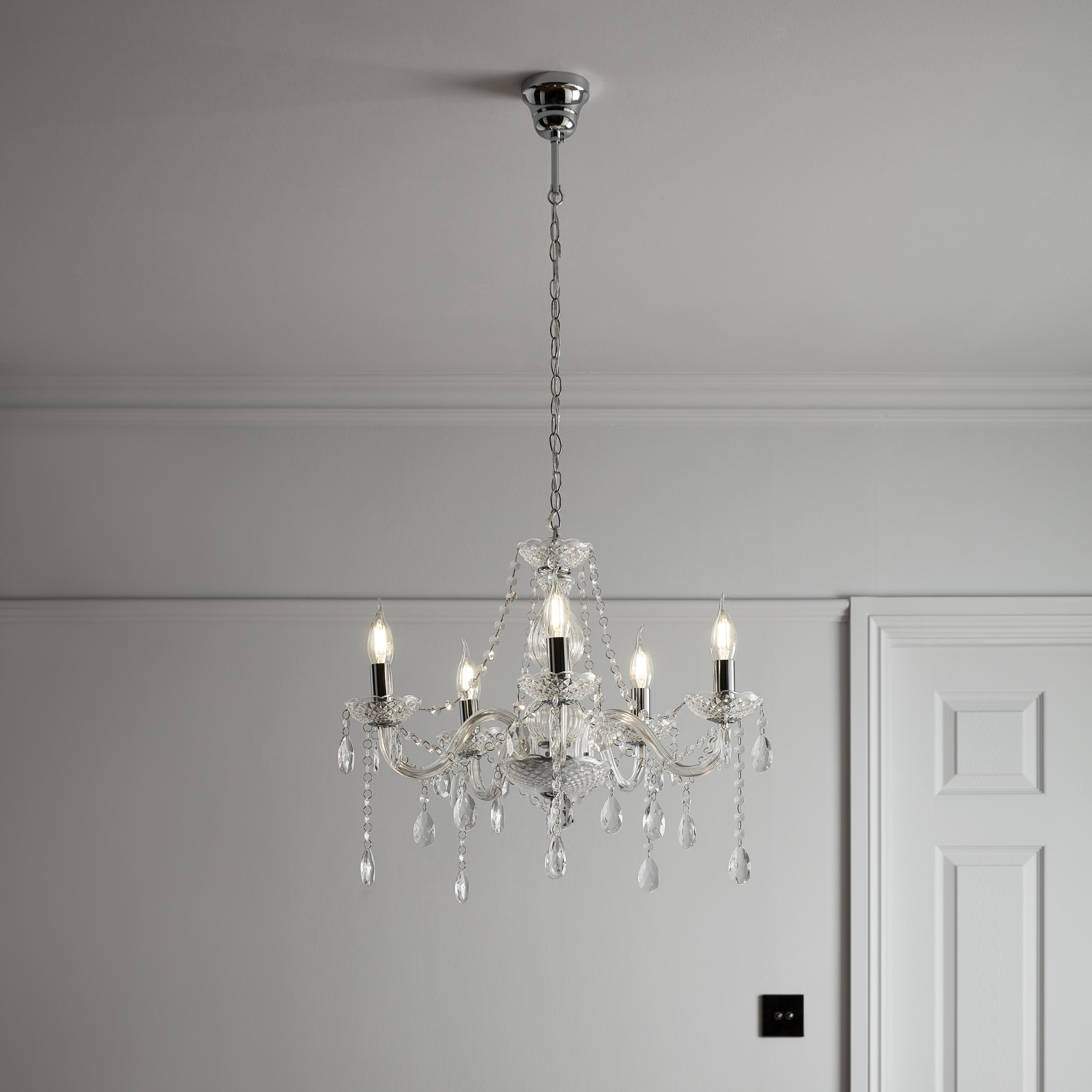 GoodHome Gacruz Transparent Chrome effect 5 Lamp Pendant ceiling light, (Dia)570mm
