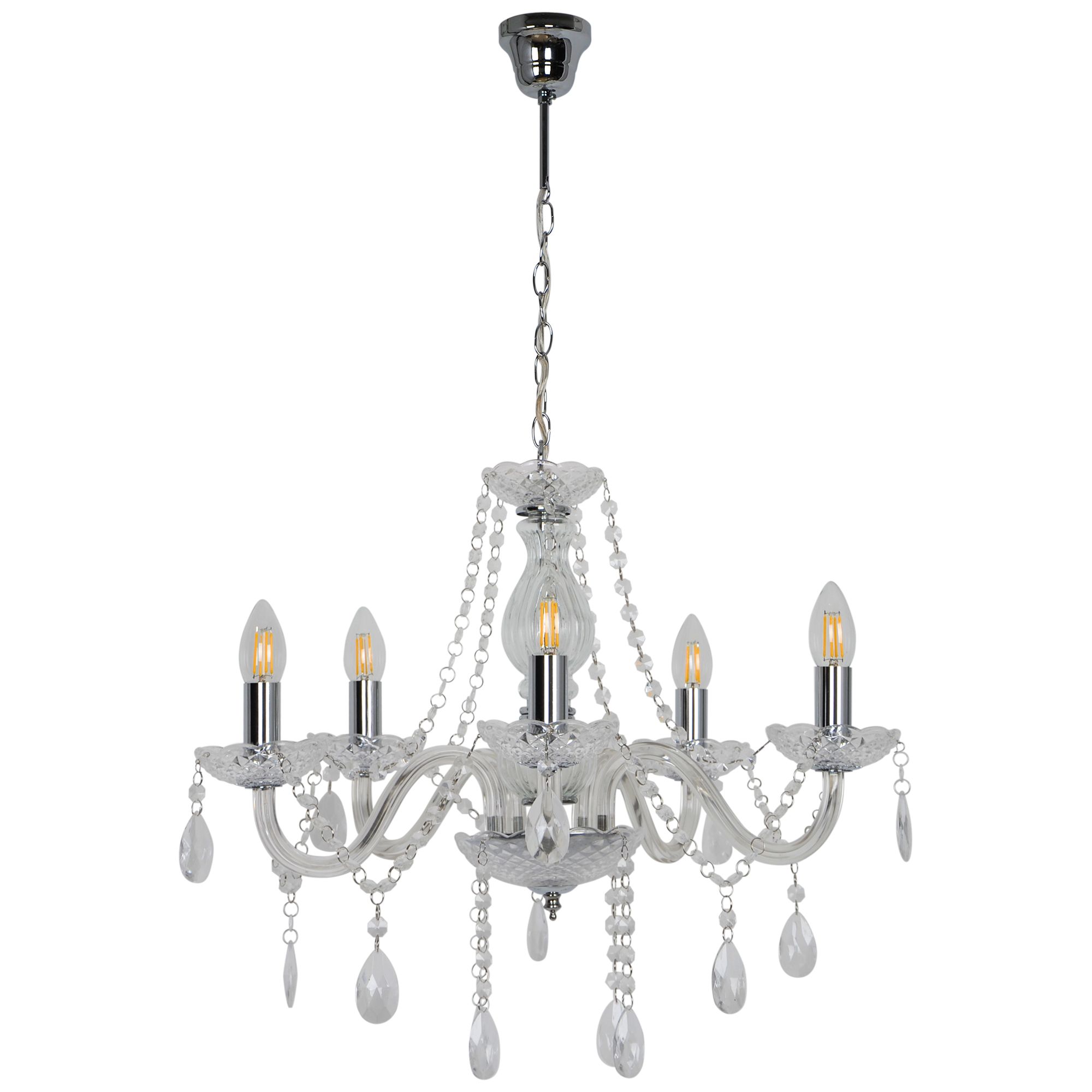 GoodHome Gacruz Transparent Chrome effect 5 Lamp Pendant ceiling light, (Dia)570mm