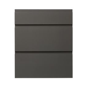 GoodHome Garcinia Gloss anthracite integrated handle Drawer front (W)600mm, Pack of 3