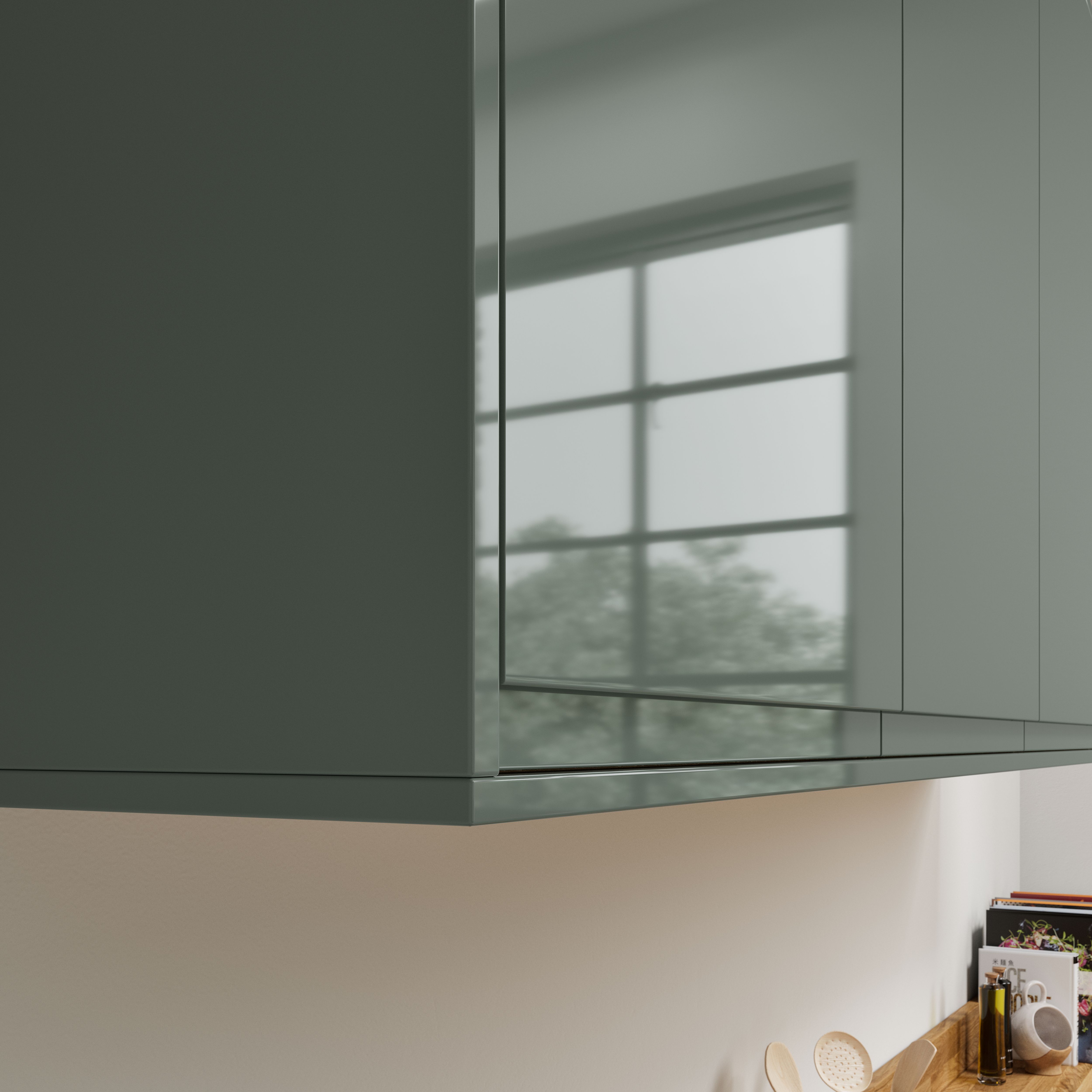 GoodHome Garcinia Gloss reed green Straight Smooth Cornice & pelmet, (L ...
