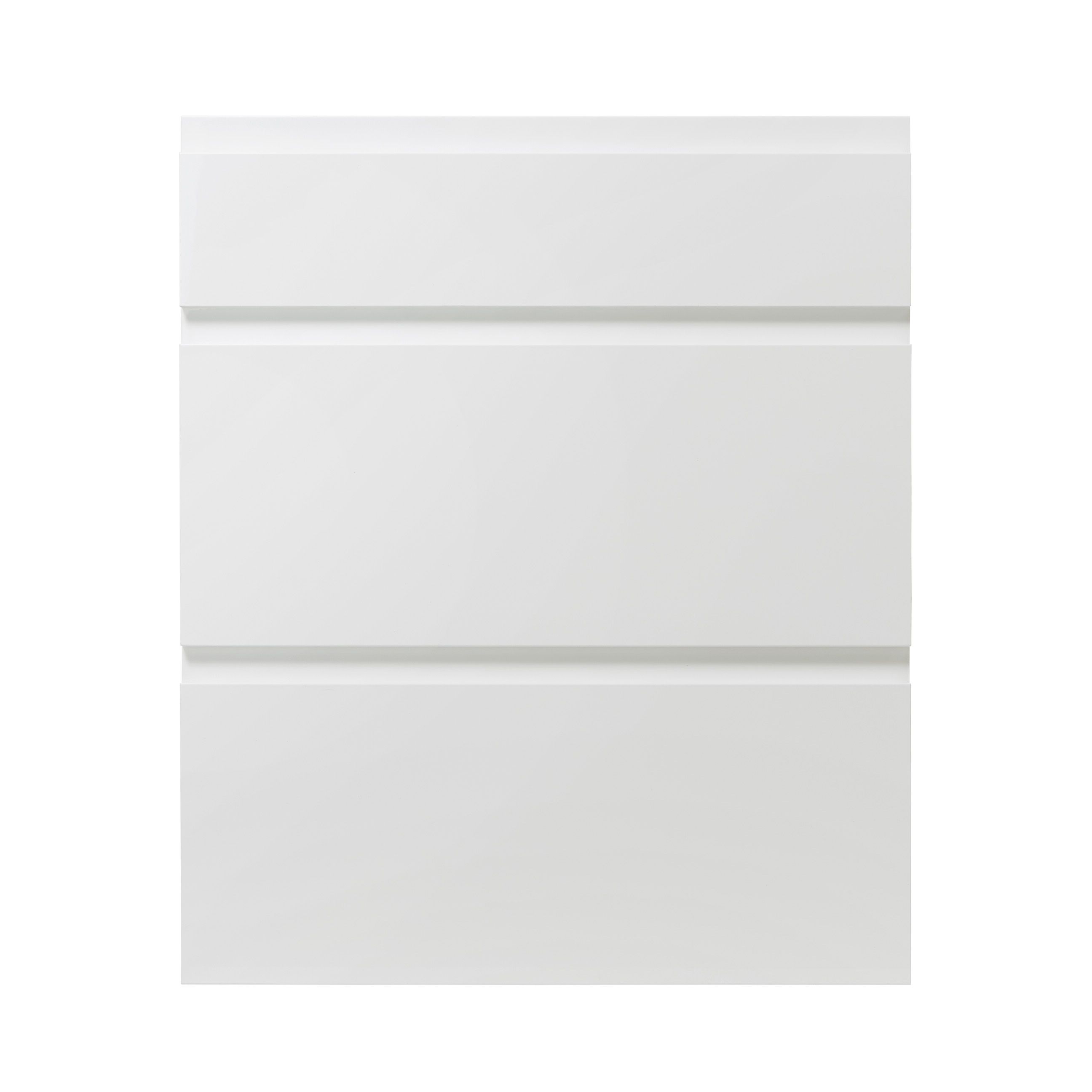 GoodHome Garcinia Gloss white Gloss white integrated handle Drawer front (W)600mm, Pack of 3