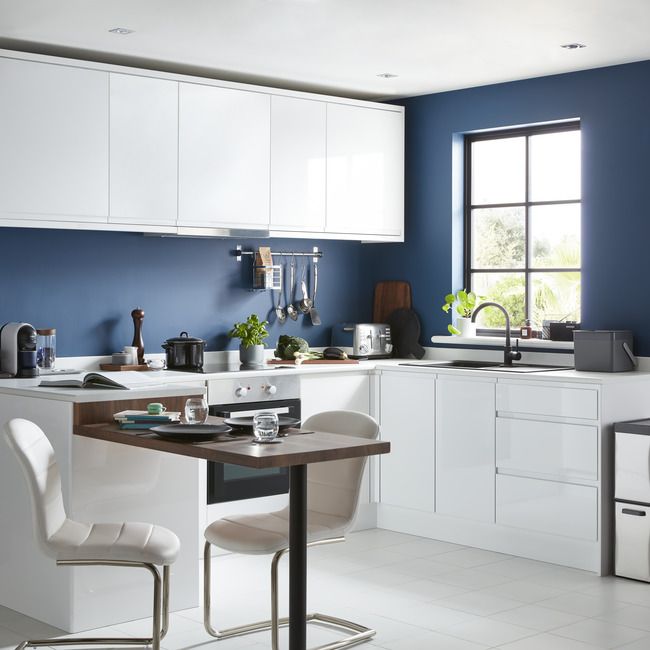 GoodHome Garcinia Gloss white integrated handle Base Kitchen cabinet (W) 400mm (H)720mm