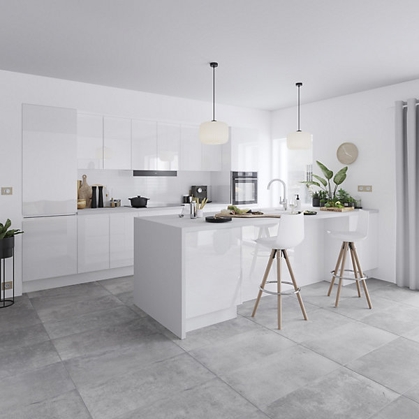 GoodHome Garcinia Gloss white integrated handle Gloss white Tall larder Cabinet door (W)600mm (H)1467mm ( GoodHome Garcinia Gloss white integrated handle Gloss white Tall larder Cabinet door (W)600mm (H)1467mm (