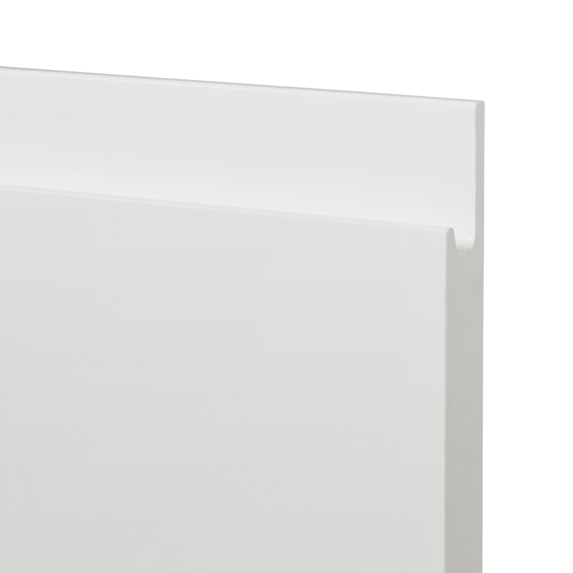 GoodHome Garcinia Gloss white integrated handle Highline Cabinet door (W)600mm (H)715mm (T)19mm
