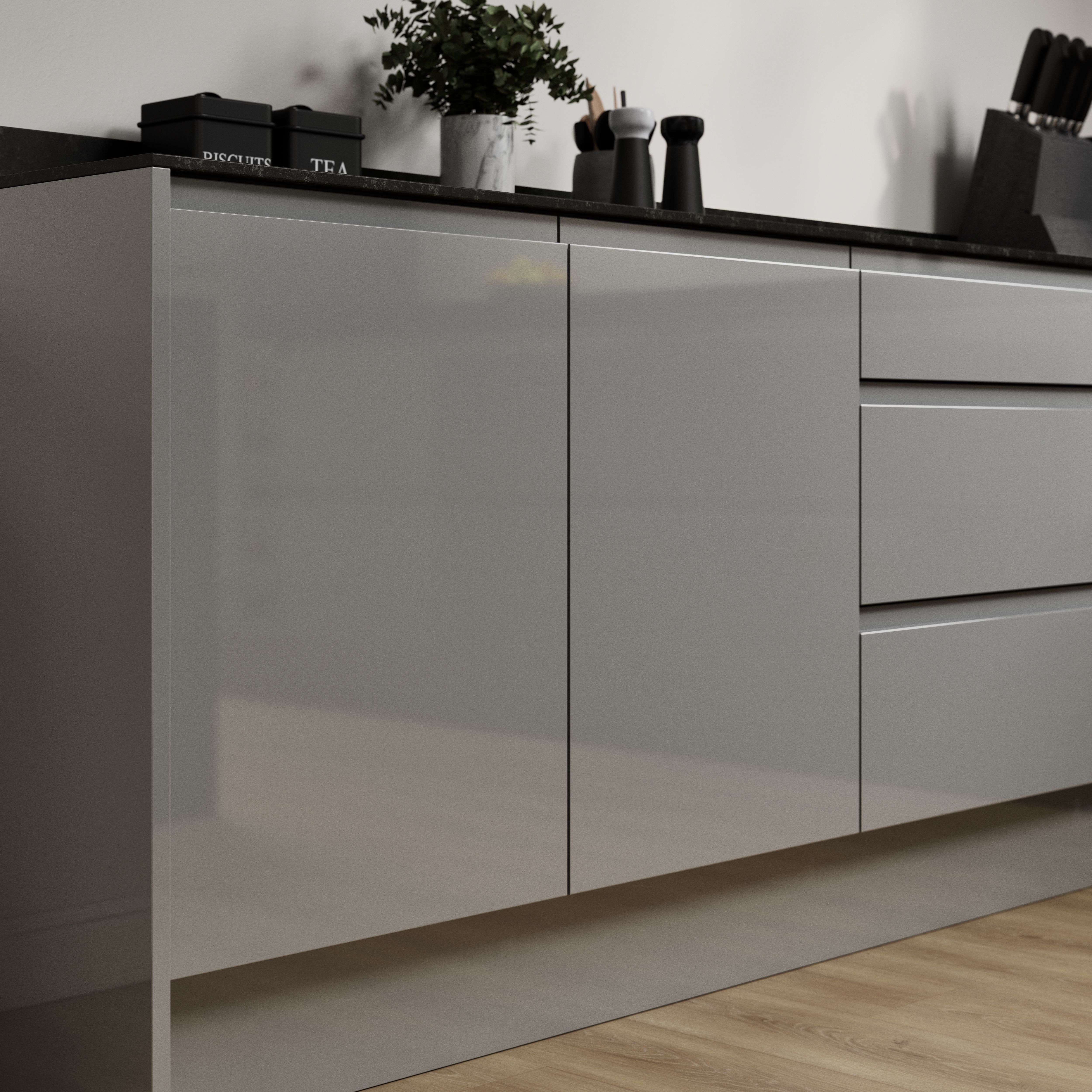 GoodHome Garcinia Integrated handle Gloss anthracite Contemporary 2 drawer front, bridging door & bi-fold door 600mm