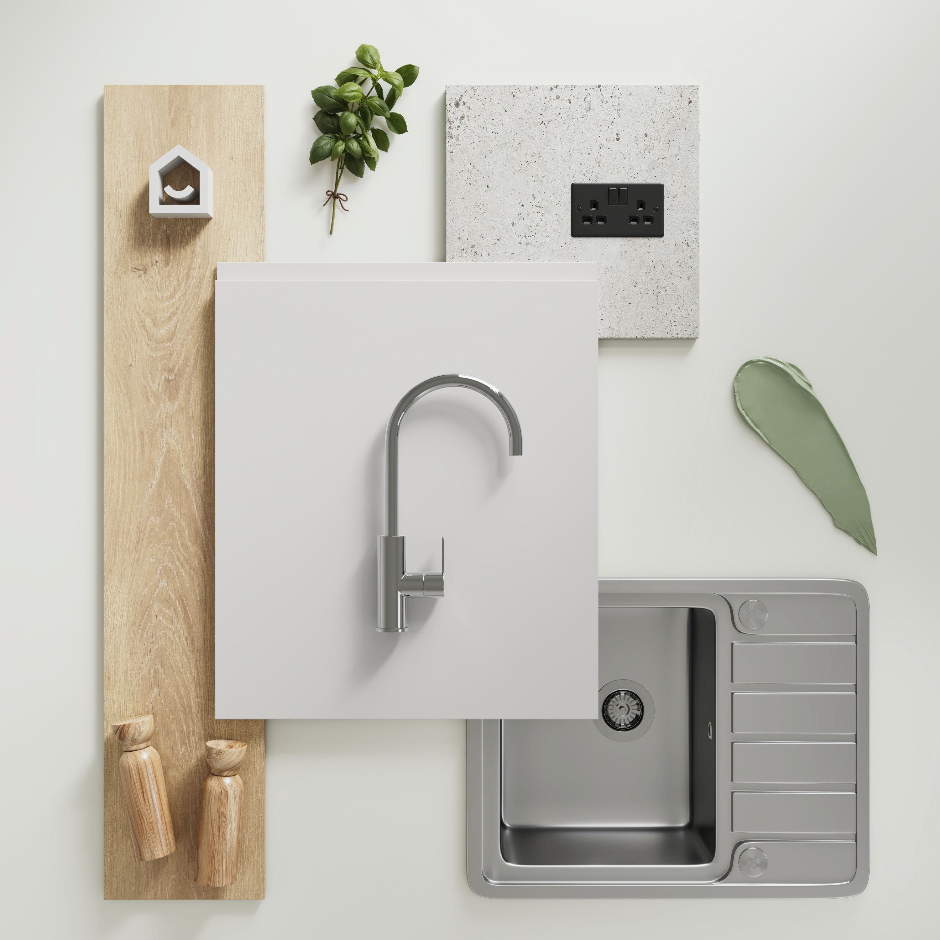 GoodHome Garcinia Integrated handle Gloss light grey Highline Cabinet door (W)400mm (H)715mm (T)19mm
