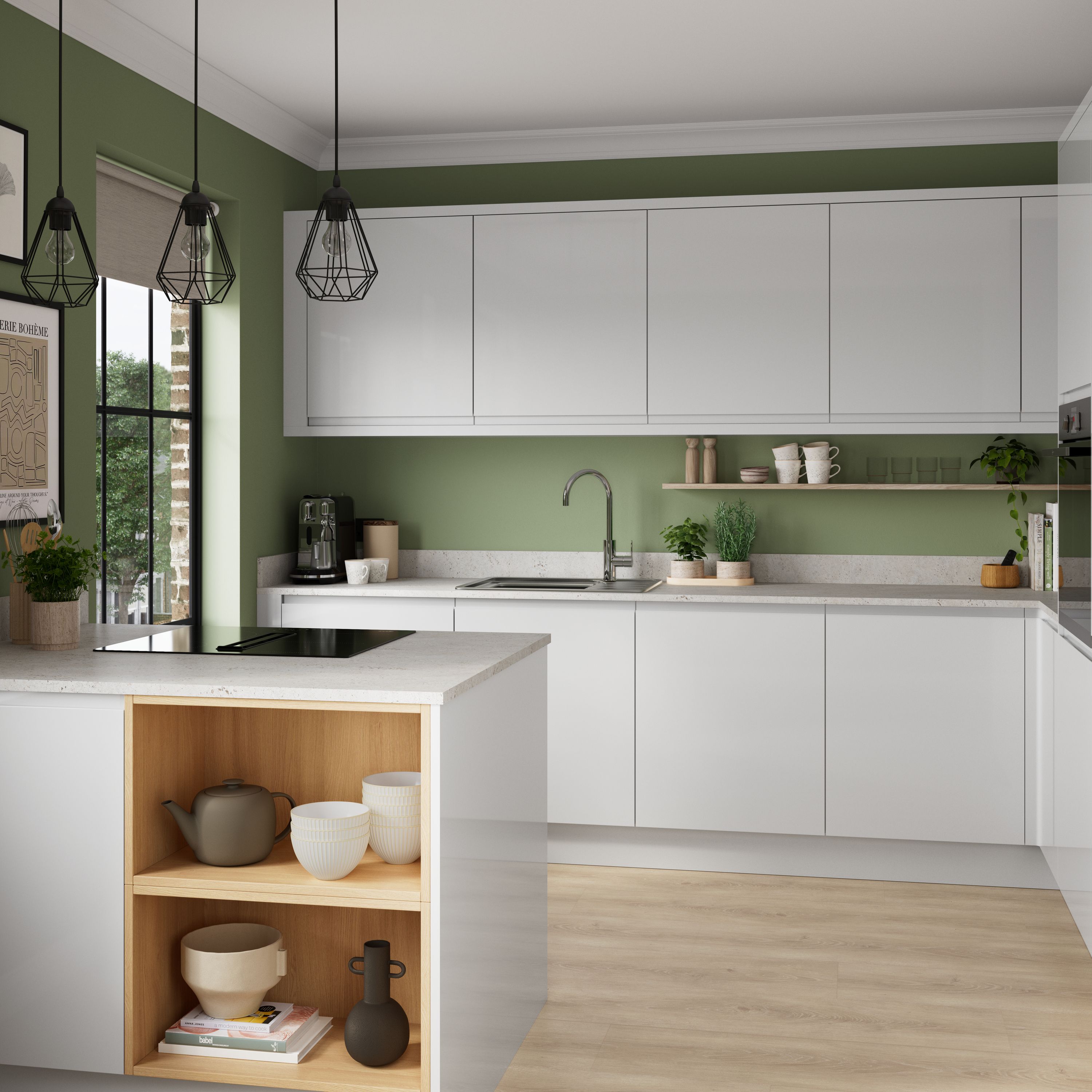 GoodHome Garcinia Integrated handle Gloss light grey Highline Cabinet door (W)400mm (H)715mm (T)19mm